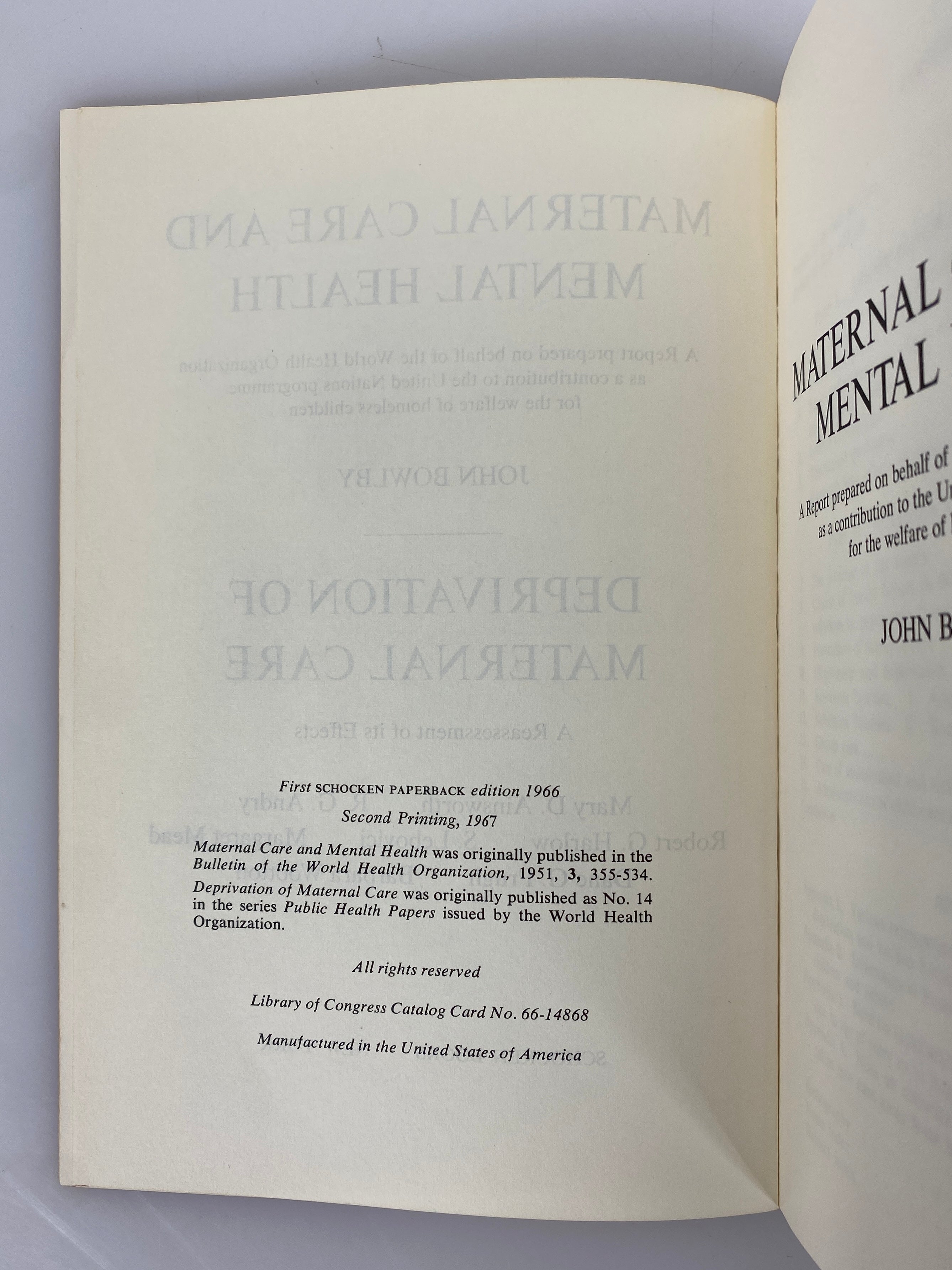 Maternal Care & Mental Health/Deprivation of Maternal Care by Bowlby 1967 SC