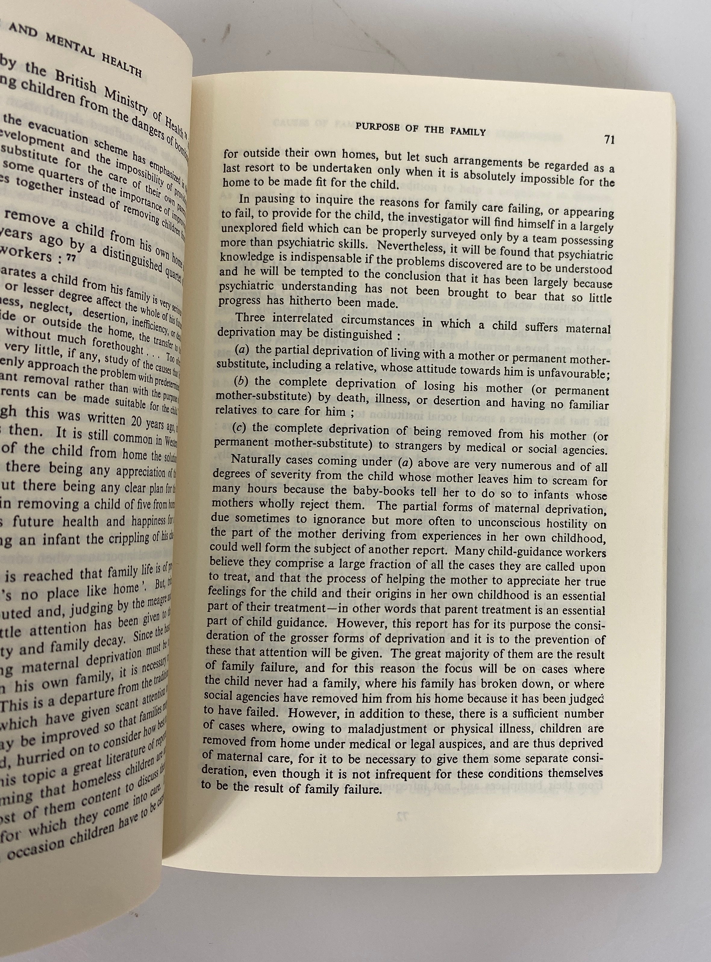 Maternal Care & Mental Health/Deprivation of Maternal Care by Bowlby 1967 SC