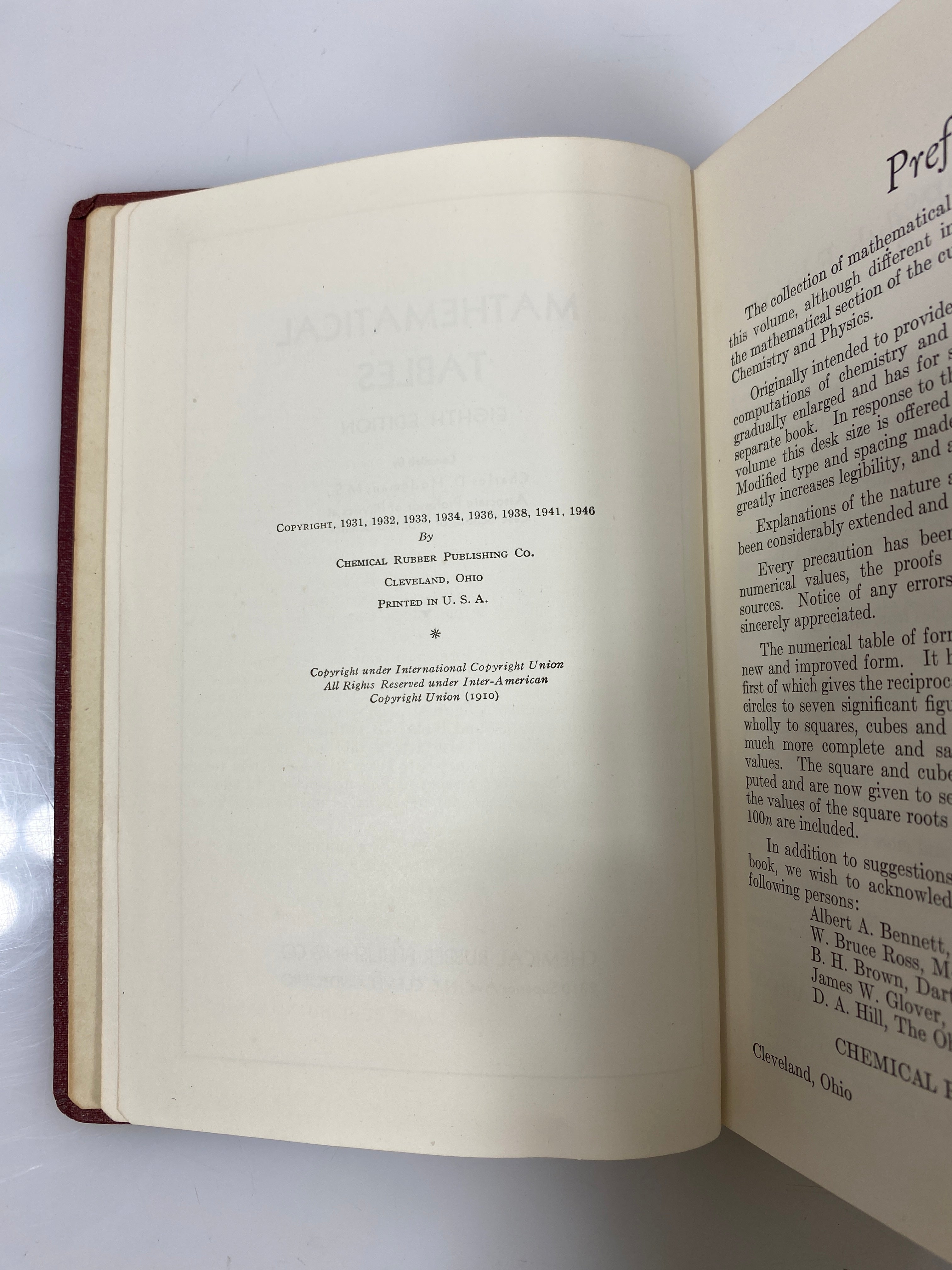 Mathematical Tables by Hodgman 8th Ed. 1946 HC