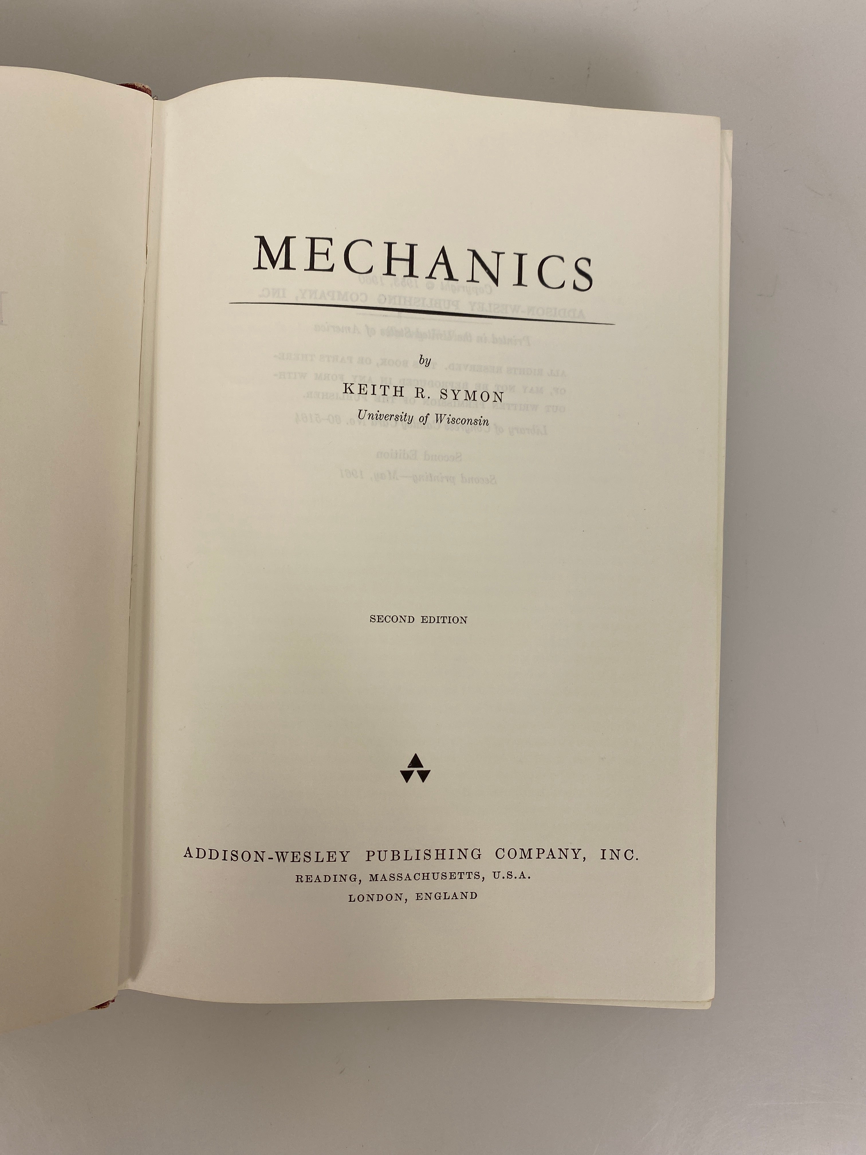 Mechanics by Keith Symon 1961 Second Edition Second Printing HC