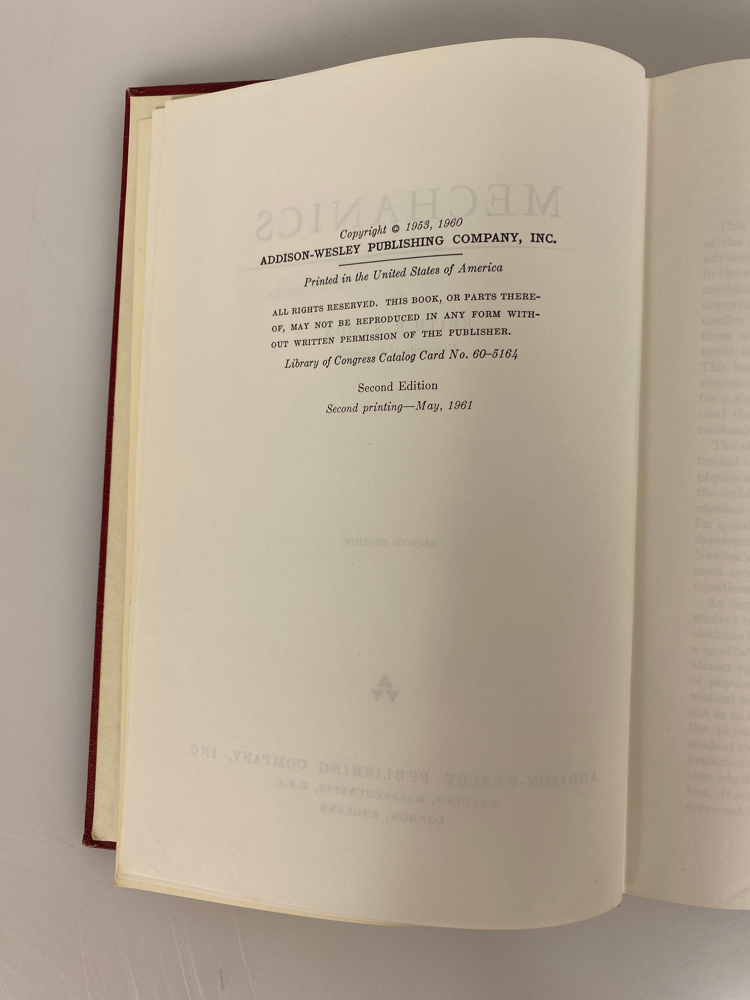 Mechanics by Keith Symon 1961 Second Edition Second Printing HC