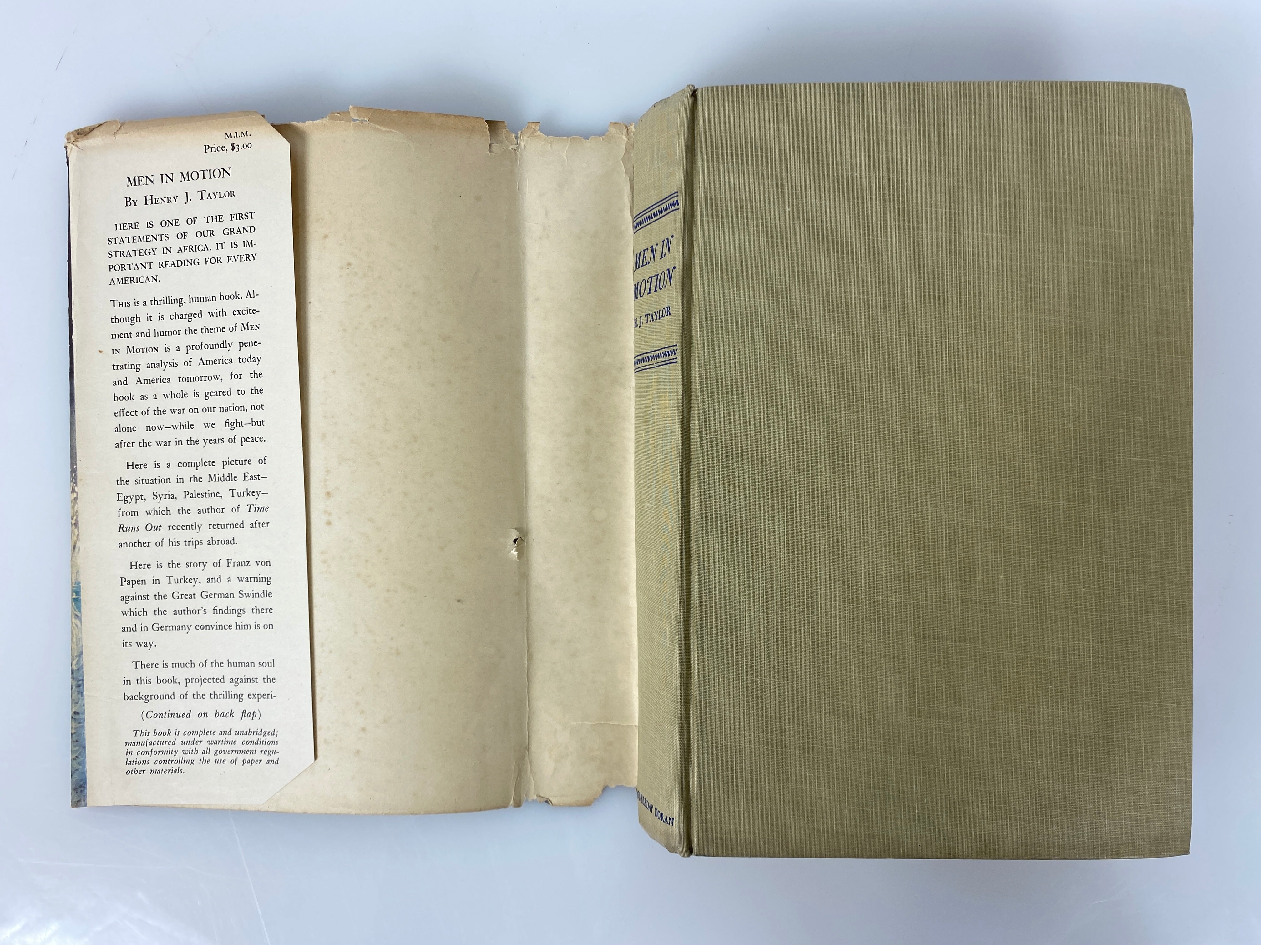 Men in Motion by Henry J. Taylor 1943 Vintage HC DJ