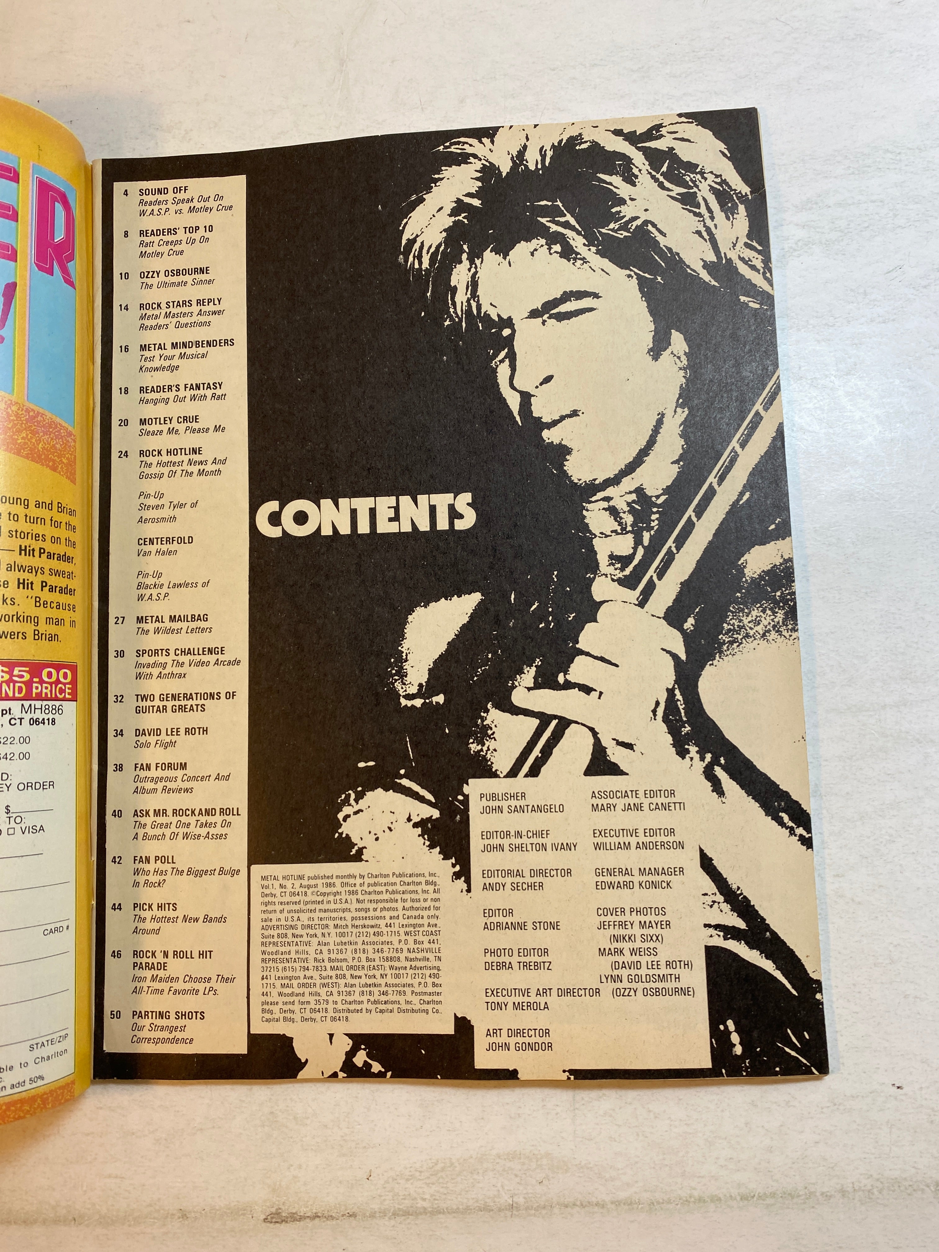 Metal Hotline Magazine August 1986 David Lee Roth