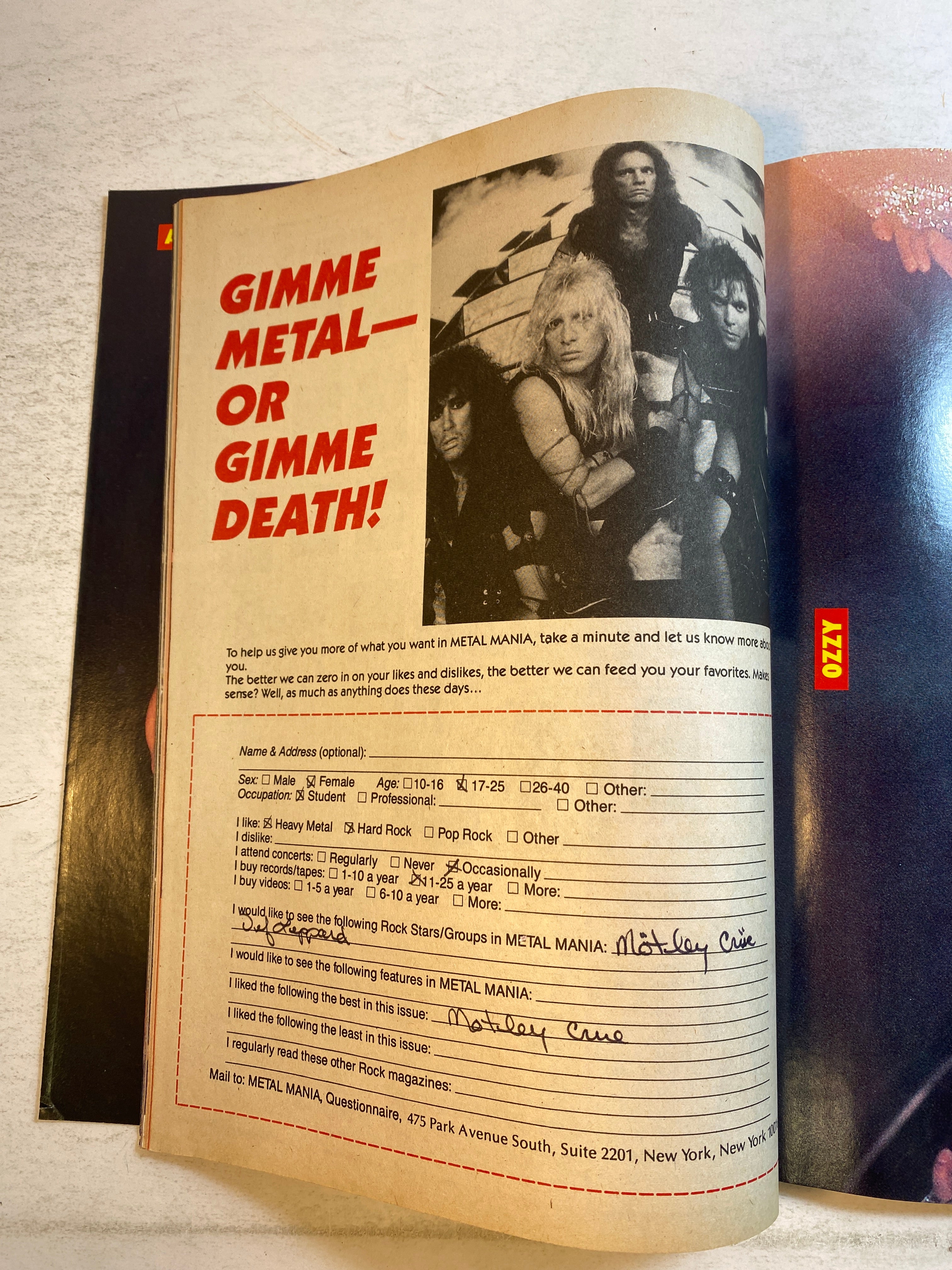 Metal Mania #5 May 1986 Ozzy Motley Crue