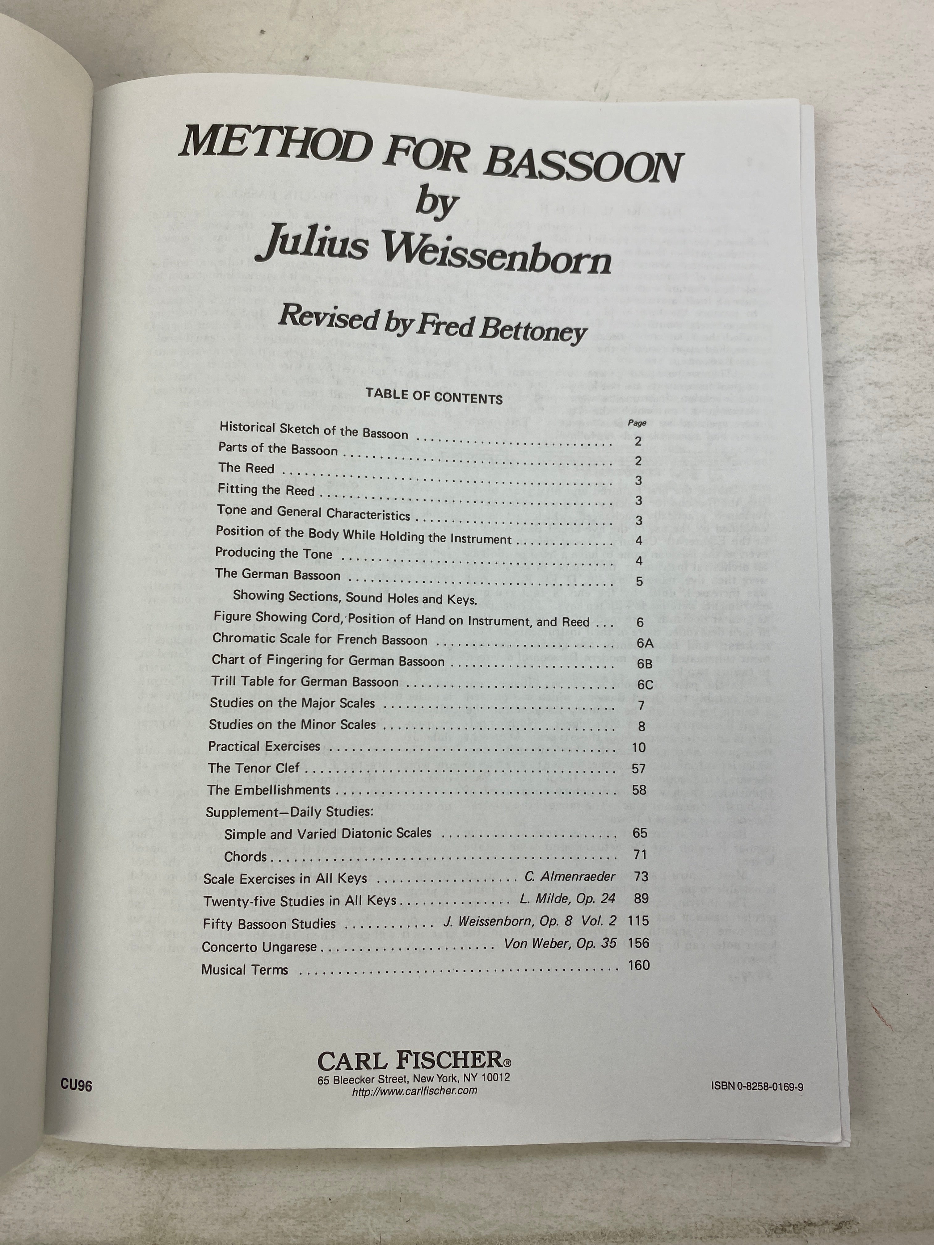 Method for Bassoon by Julius Weissenborn Carl Fischer SC