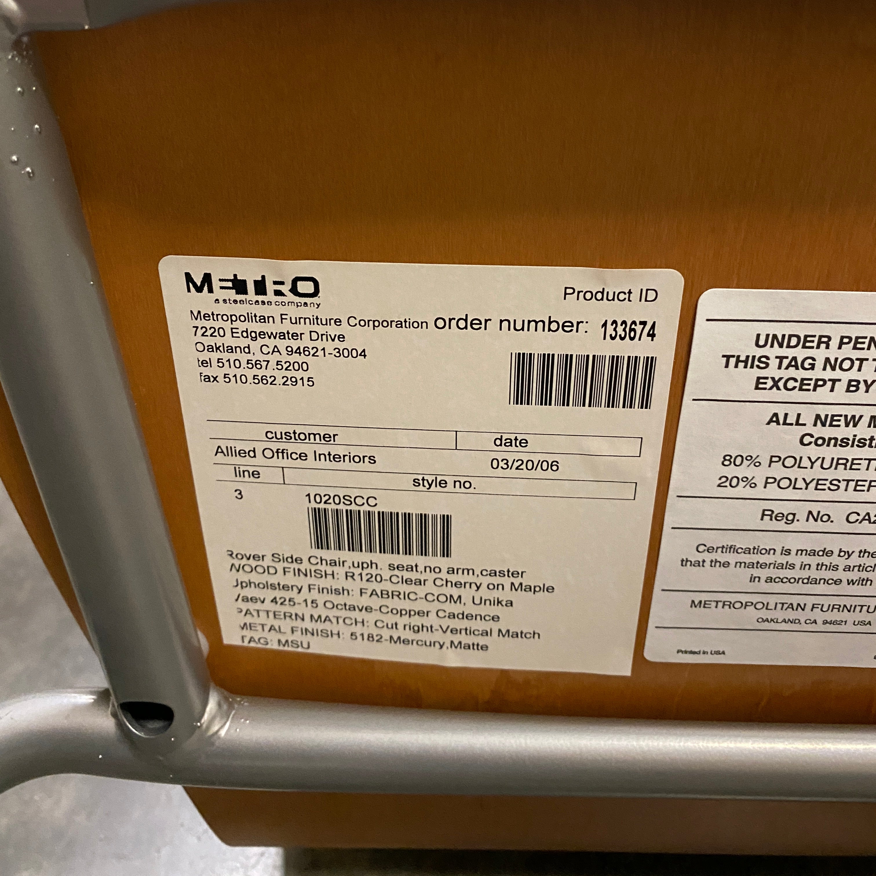 Metropolitan Furniture Corp. #1020SCC Wooden Rolling Chair