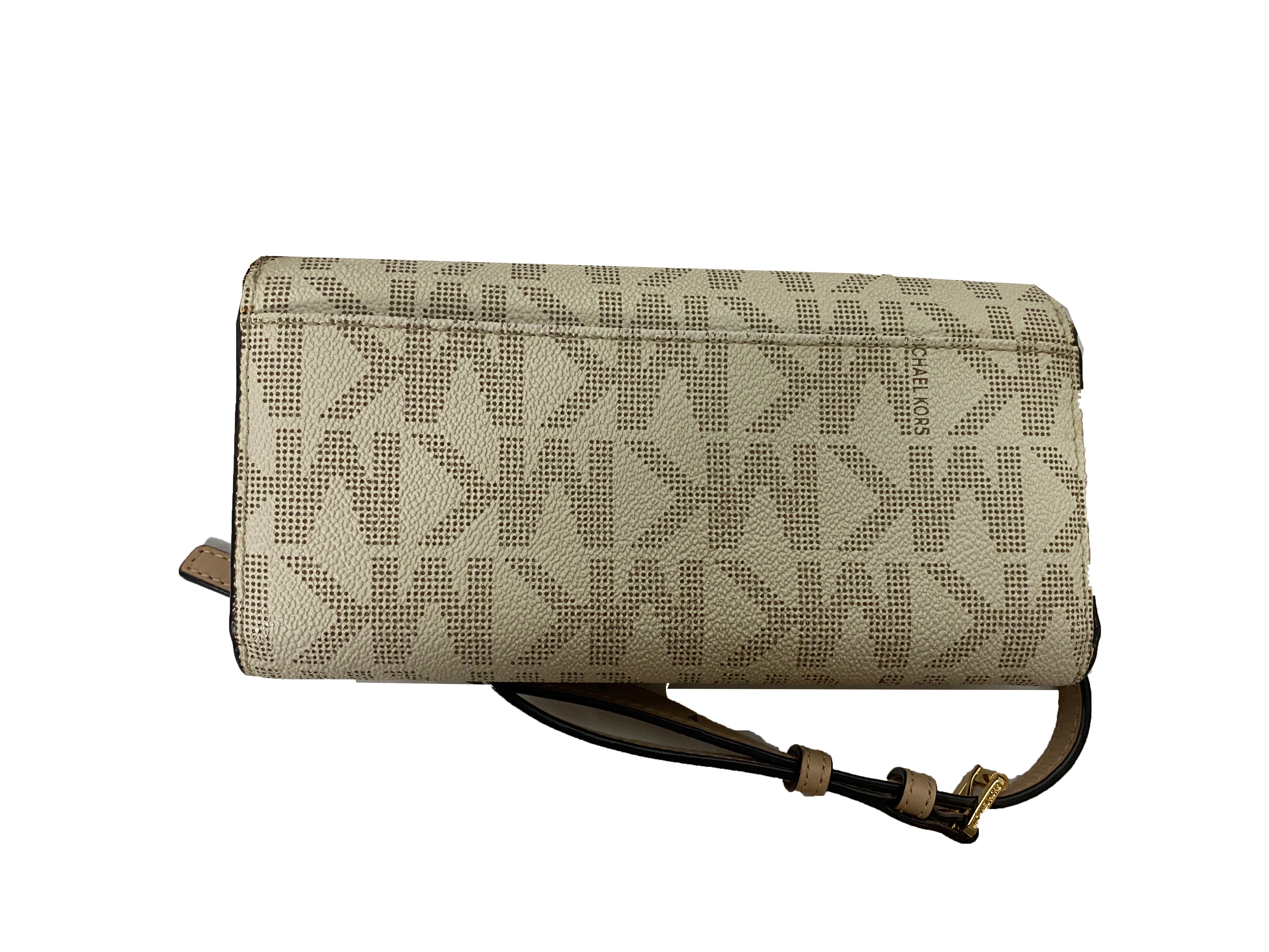 Michael Kors Jet Set Large Wallet on a Chain Signature Crossbody Vanilla and Natural Color