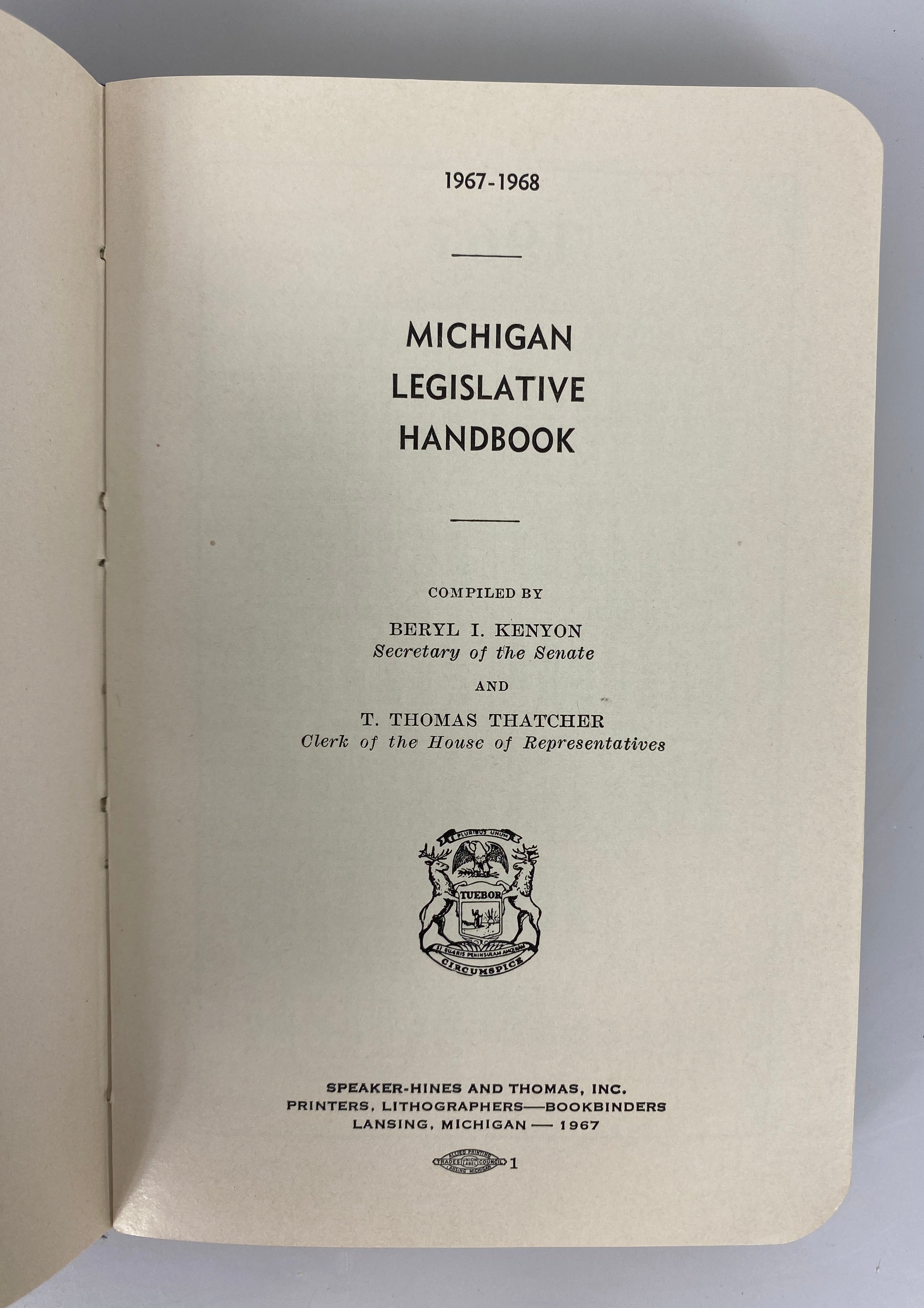 Michigan Legislative Handbook 1967-1968  Kenyon/Thatcher Vintage SC