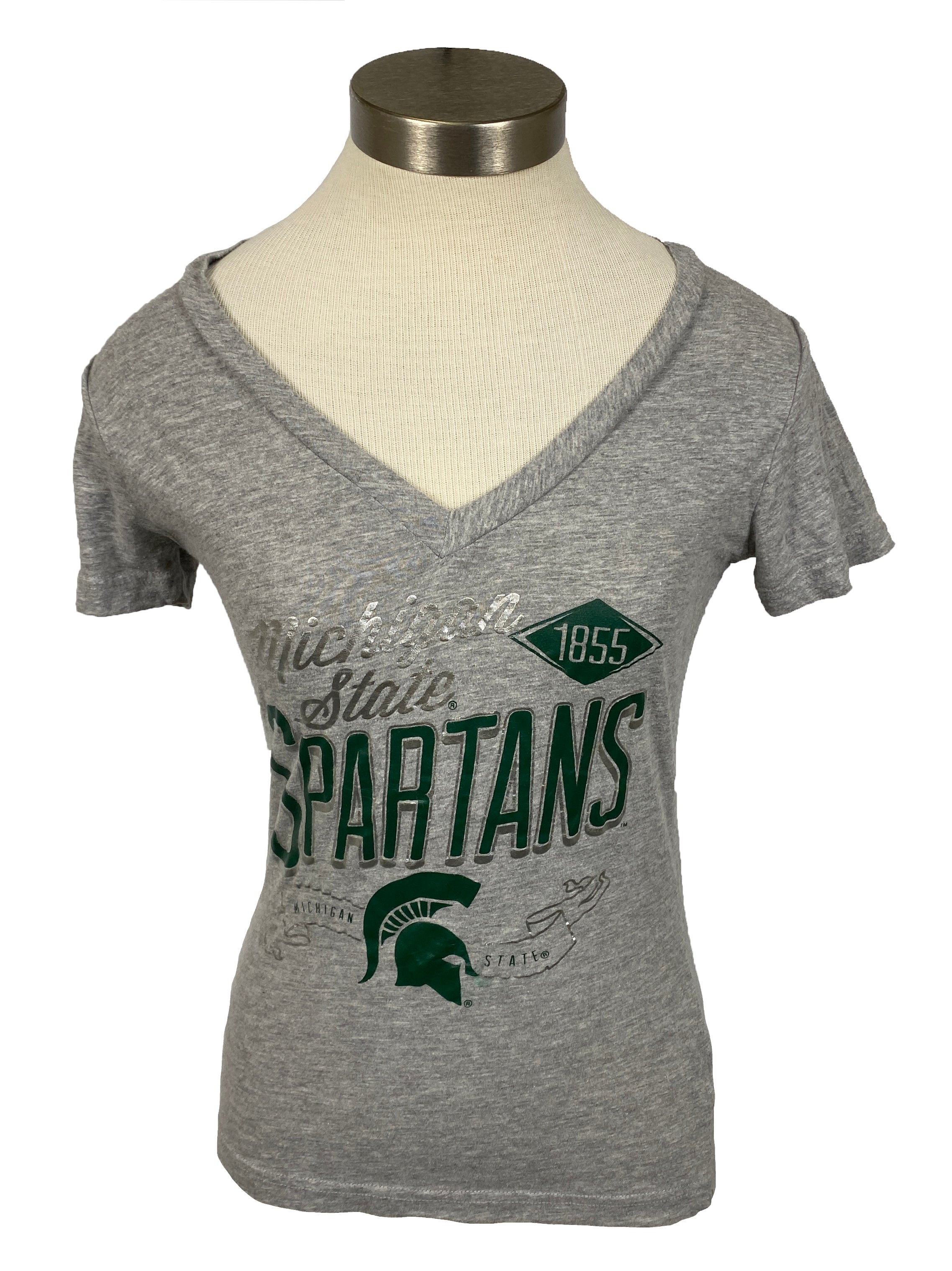 Michigan State University Gray V-Neck T-Shirt Women's Size S