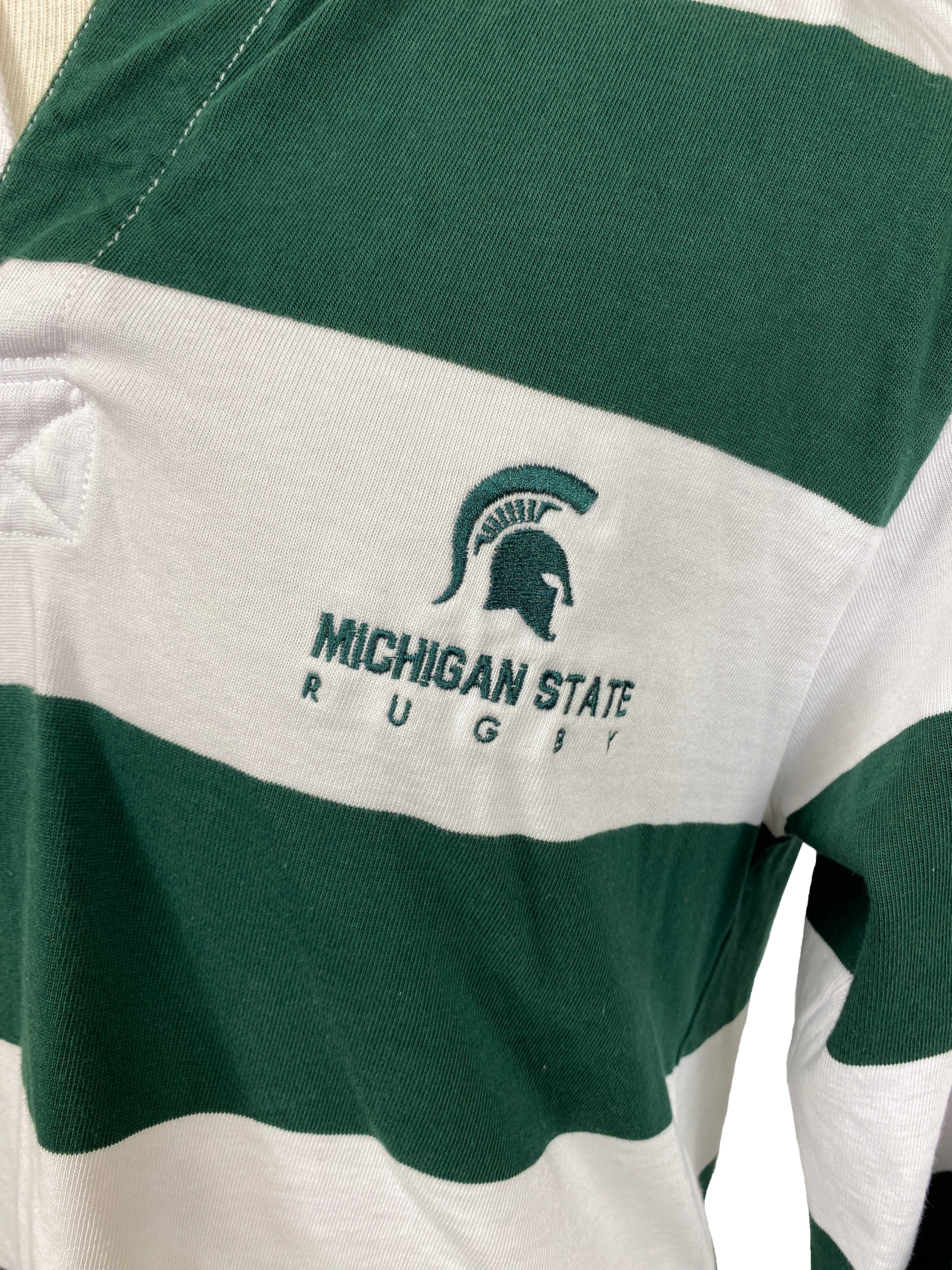 Michigan State University Green and White Striped Rugby Shirt Men's Size S