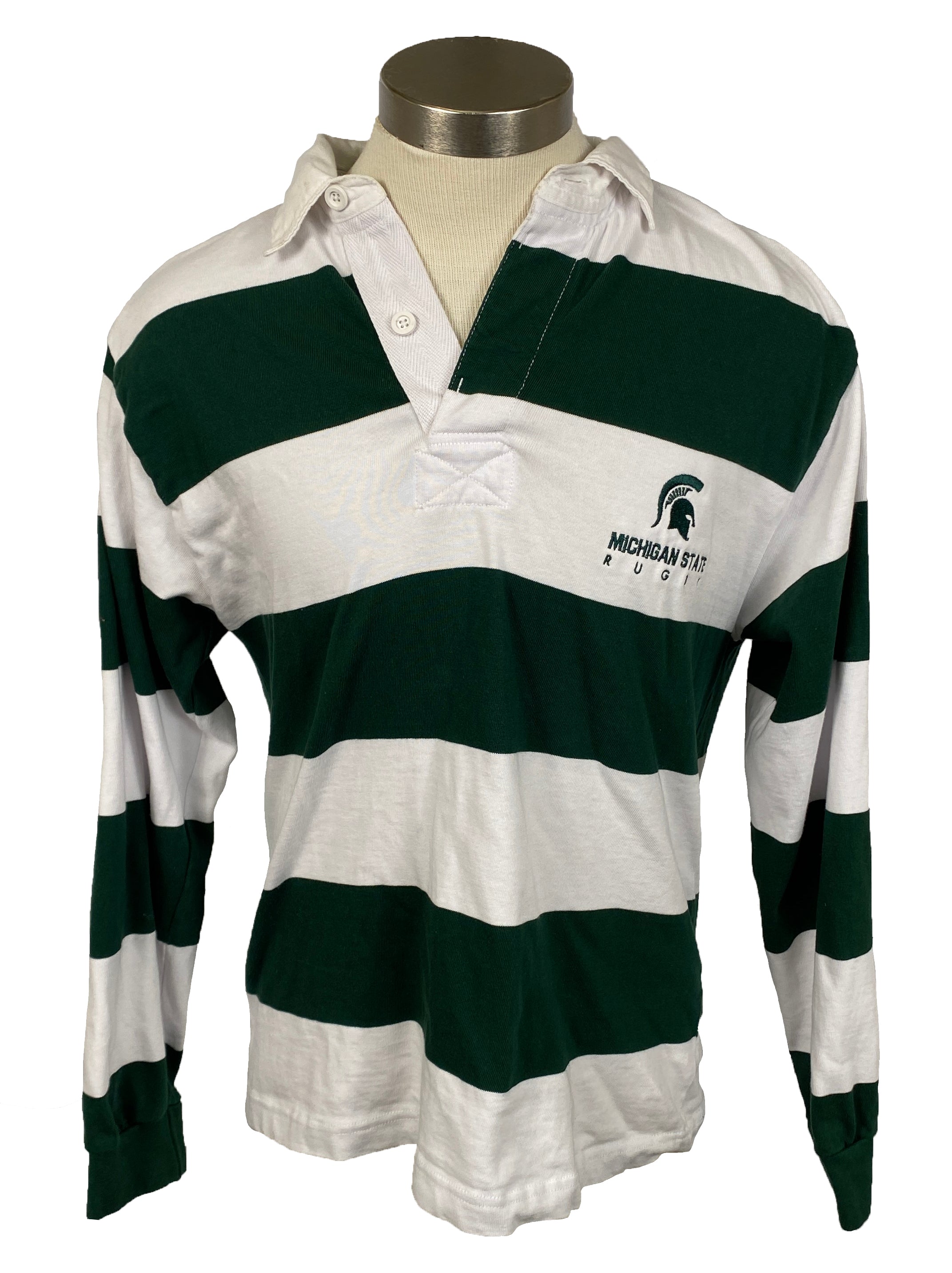 Michigan State University Green and White Striped Rugby Shirt Men's Size S