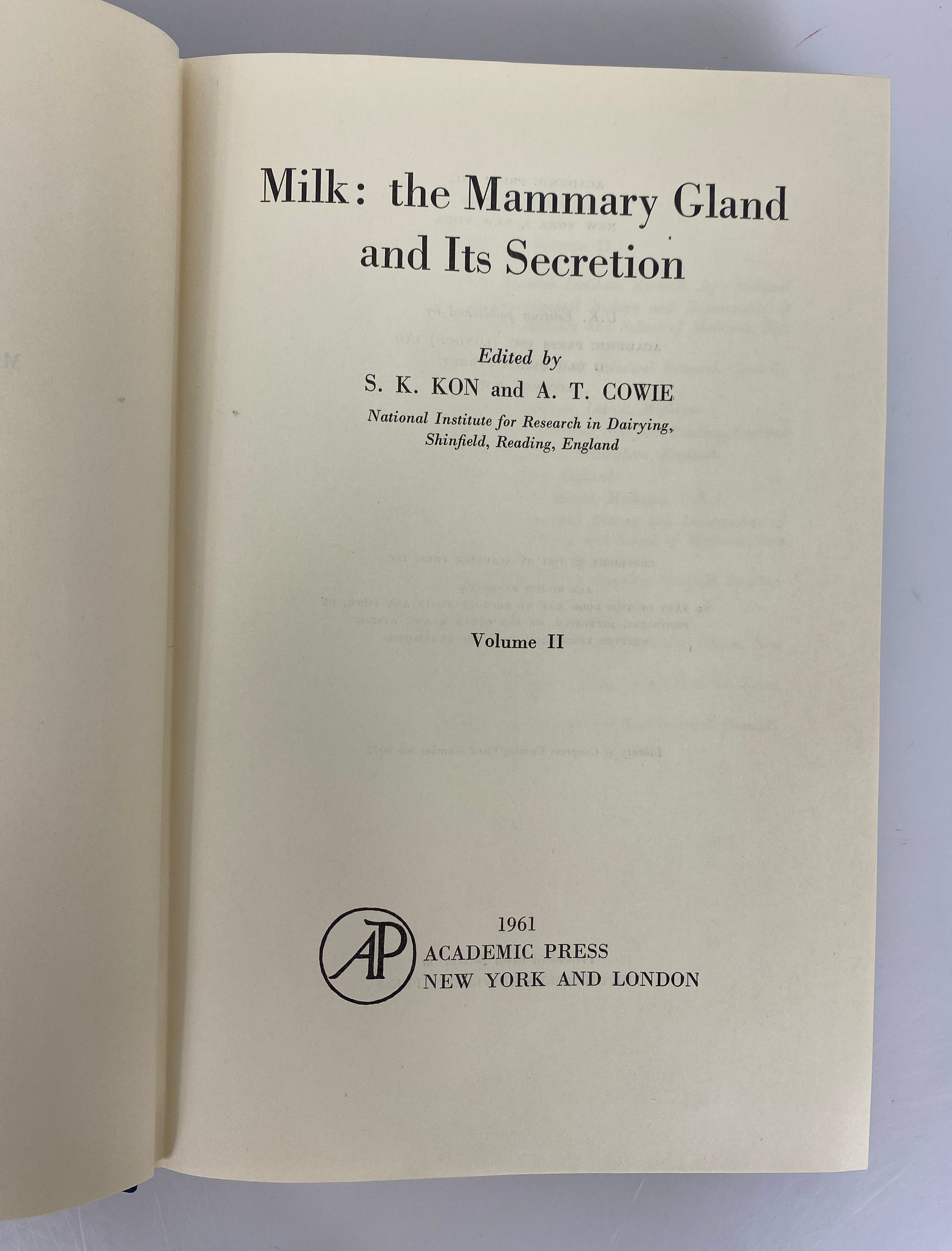 Milk: The Mammary Gland & Its Secretion Volume II Kon/Cowie 1961 HCDJ