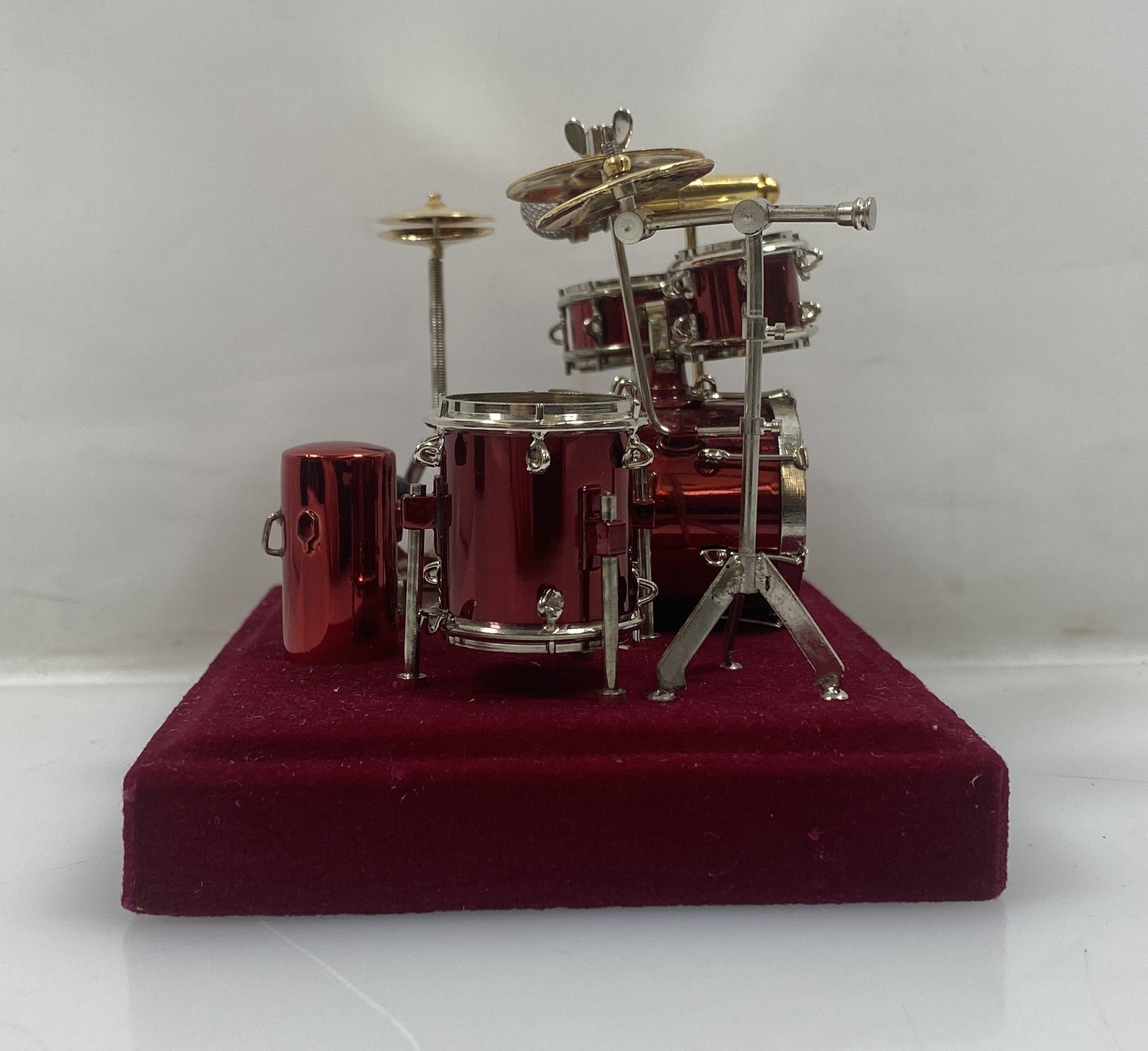 Miniature Brass Red Drum Set Replica