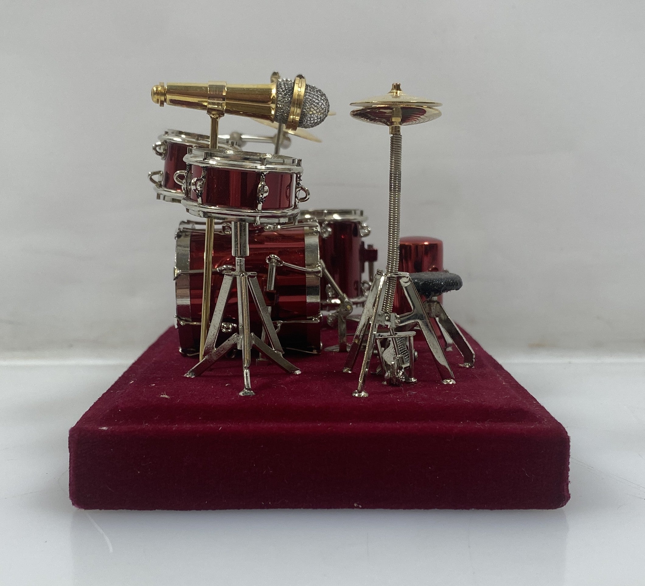 Miniature Brass Red Drum Set Replica