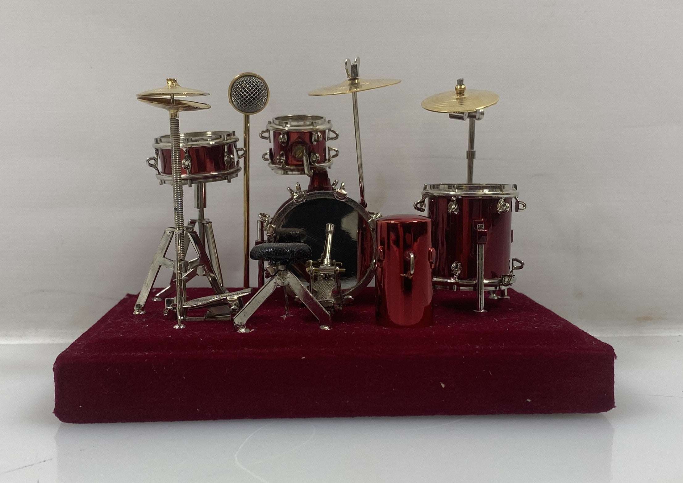 Miniature Brass Red Drum Set Replica