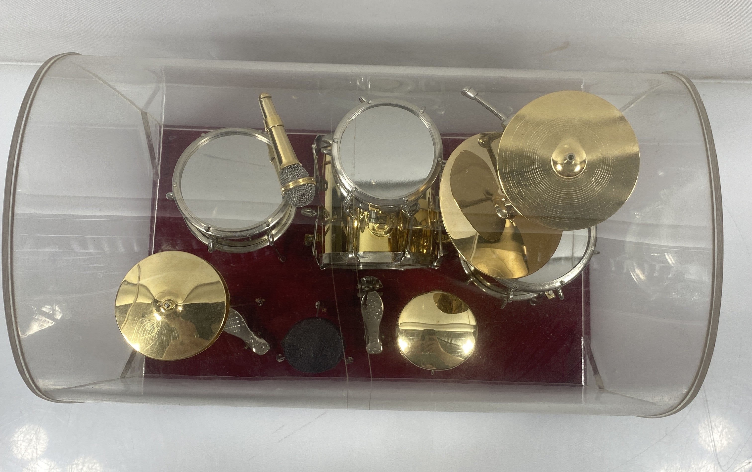 Miniature Gold Brass Drum Set Replica With Display Cover