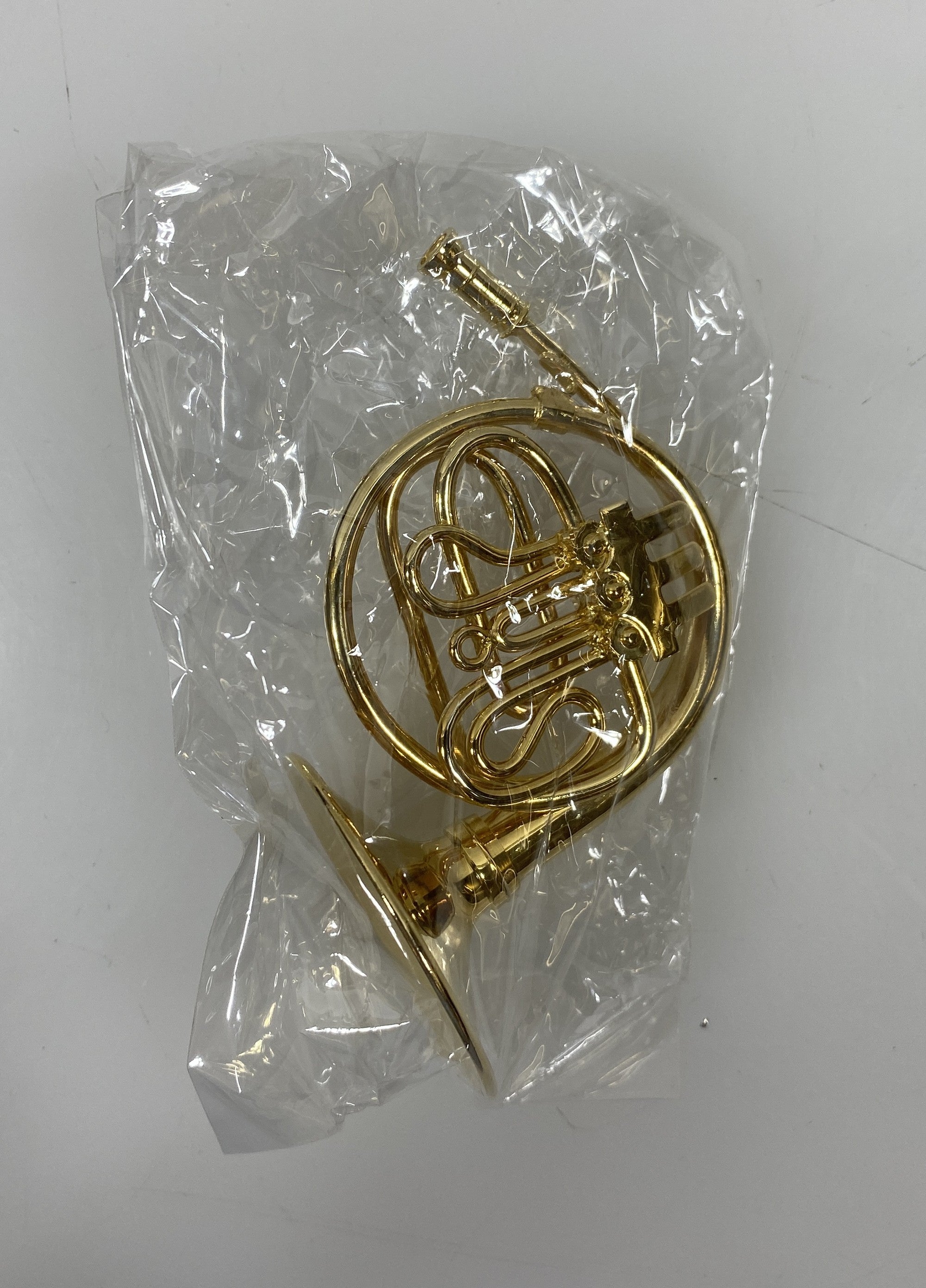 Miniature Gold Brass French Horn With Case And Stand