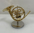 Miniature Gold Brass French Horn With Case And Stand
