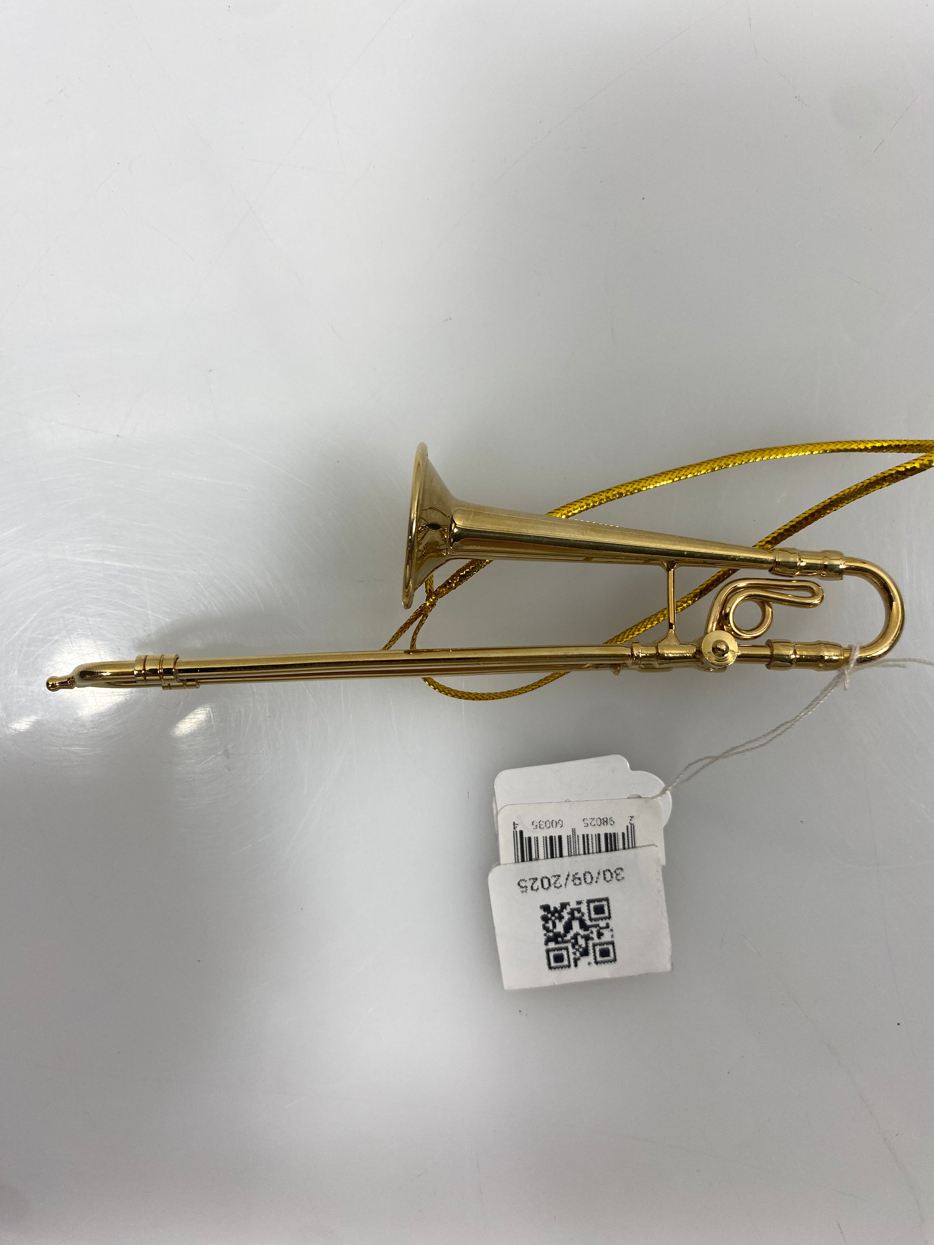 Miniature Gold Brass Trombone Ornament