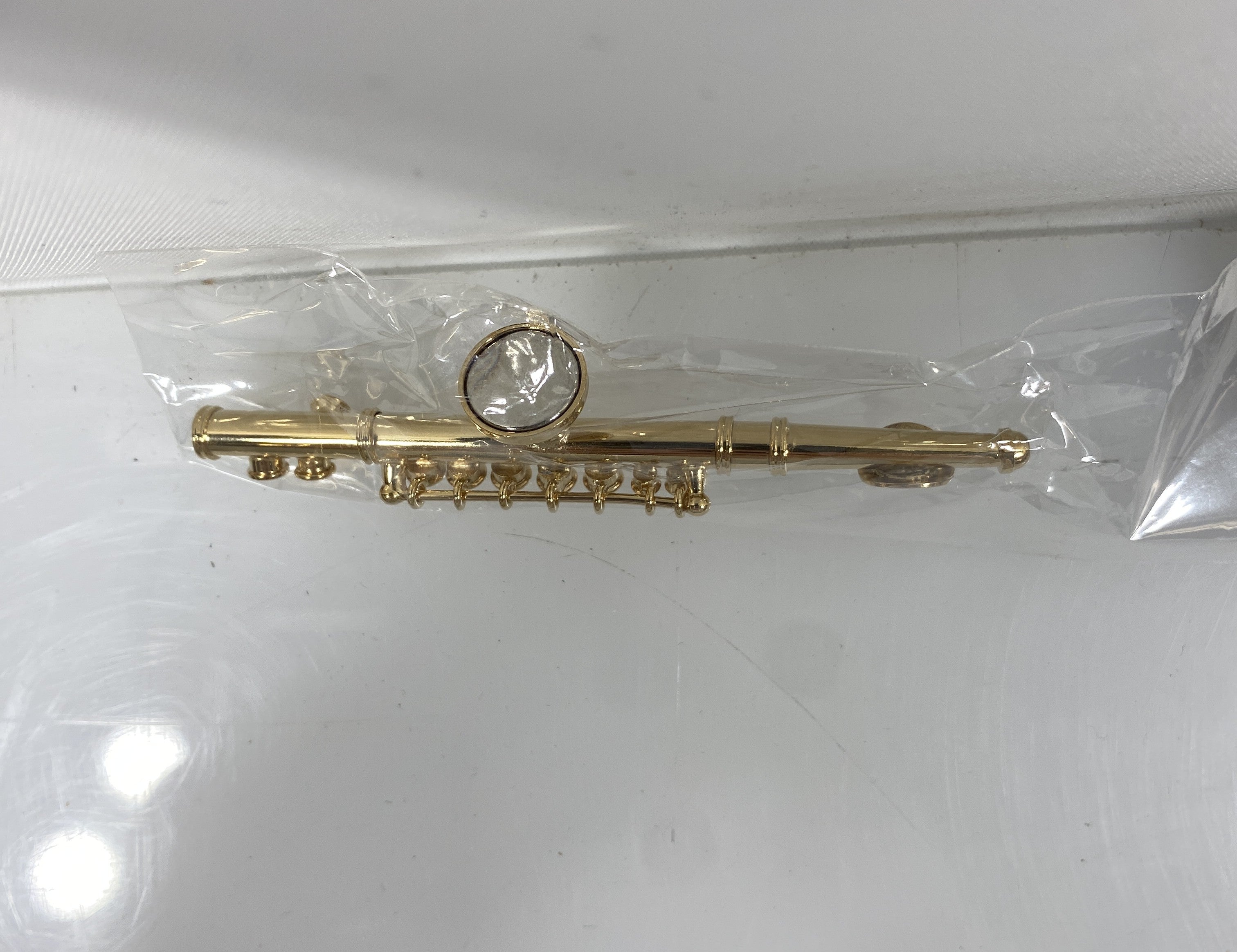 Miniature Gold Metal Flute Ornament