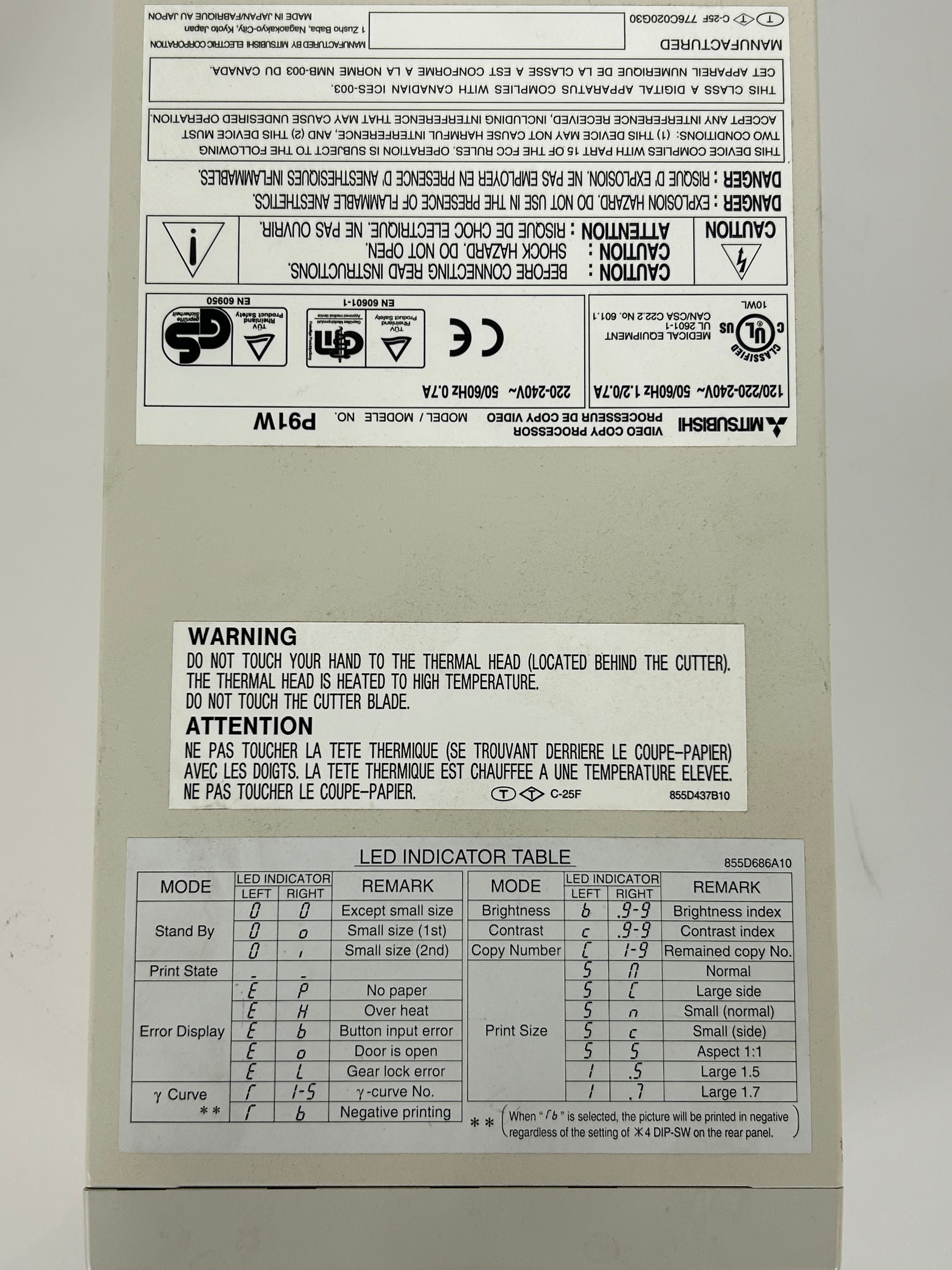 Mitsubishi P91 Thermal Printer for Ultrasounds P91W *Untested*