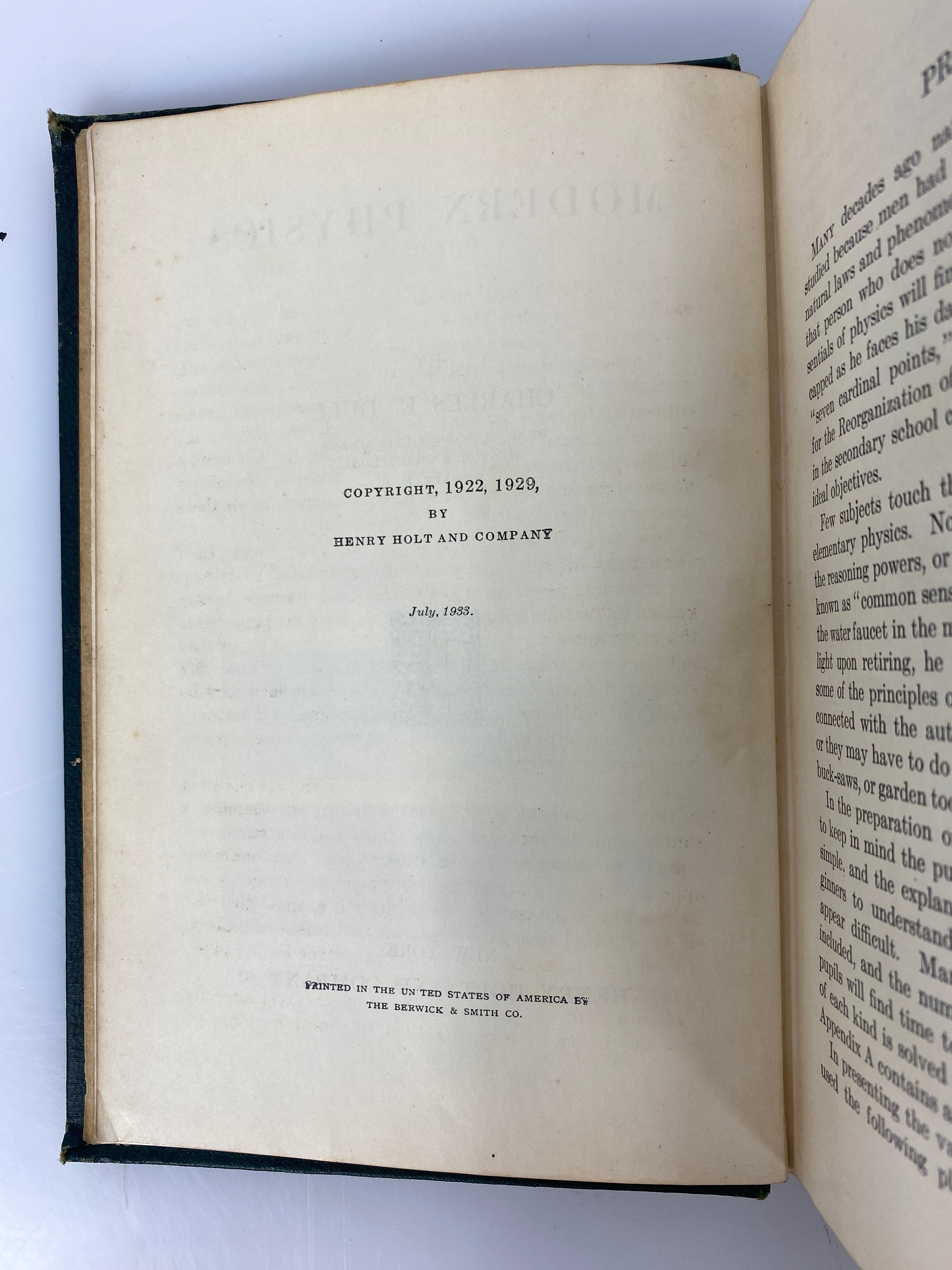 Modern Physics by Charles E. Dull 1933 Vintage HC Textbook