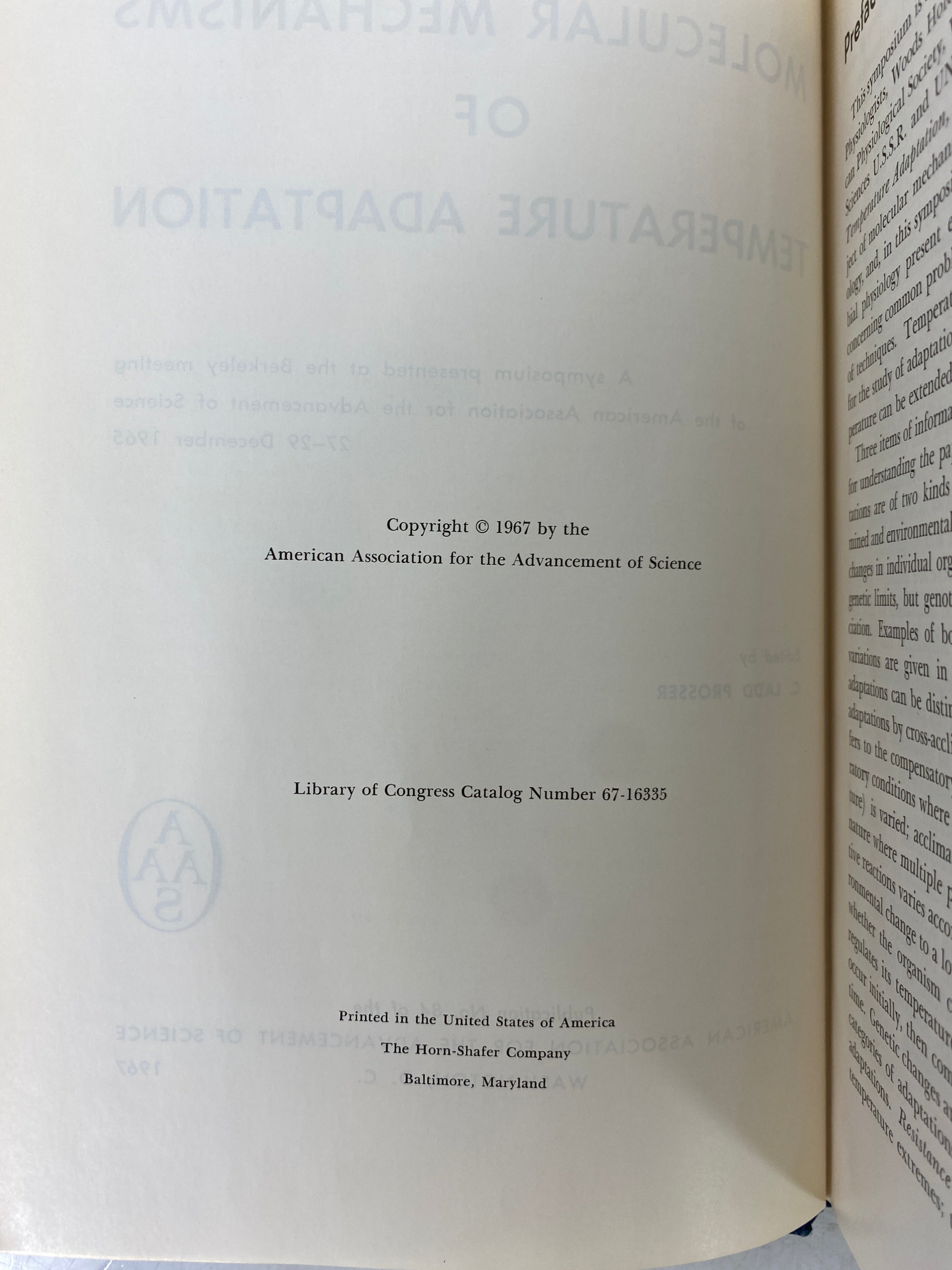 Molecular Mechanisms of Temperature Adaptation Prosser 1967 HC