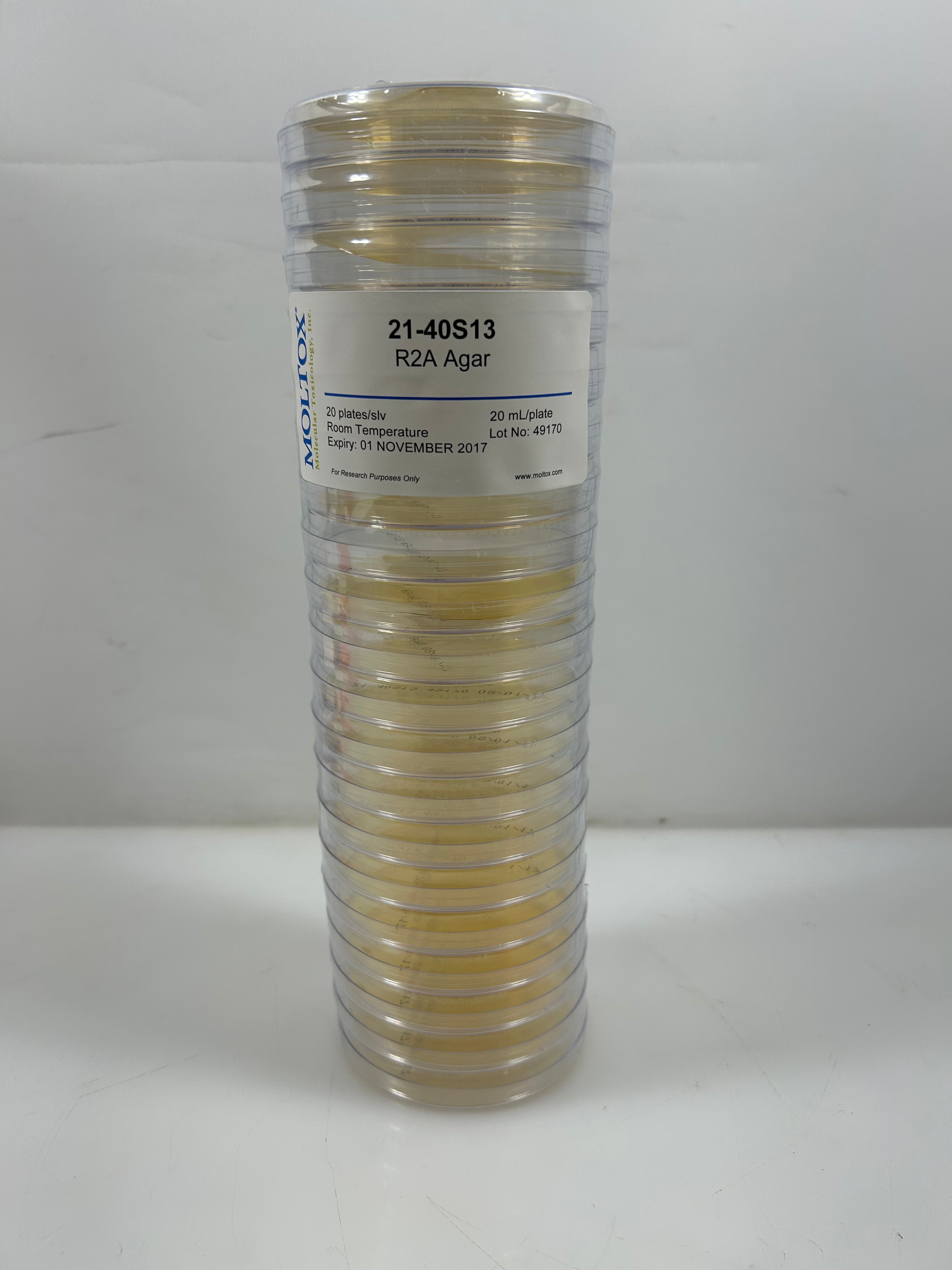 Moltox R2A Agar Plates 20mL/plate 20 Count *Expired*