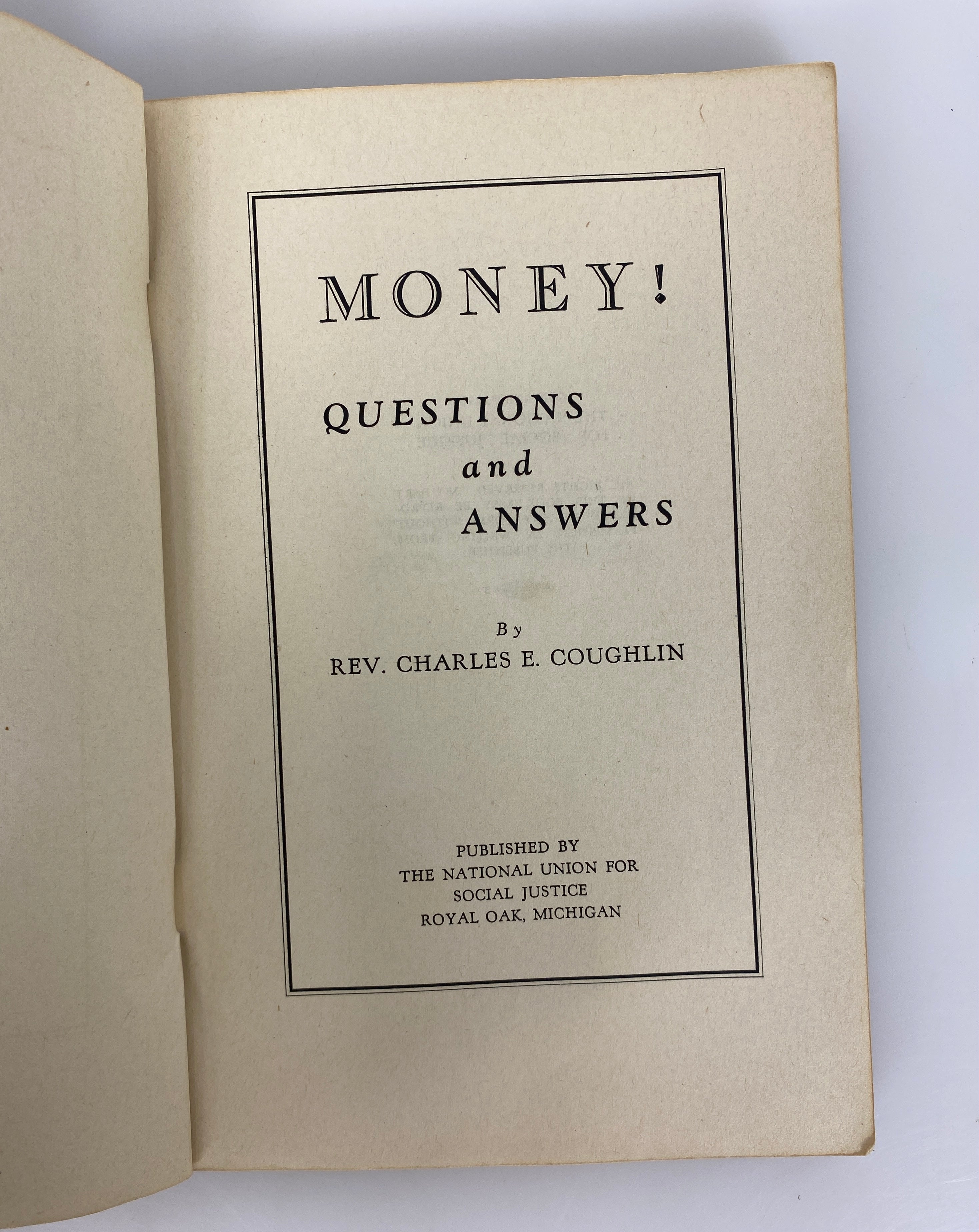 Money! Questions & Answers by Rev Charles Coughlin 1936 Vintage SC