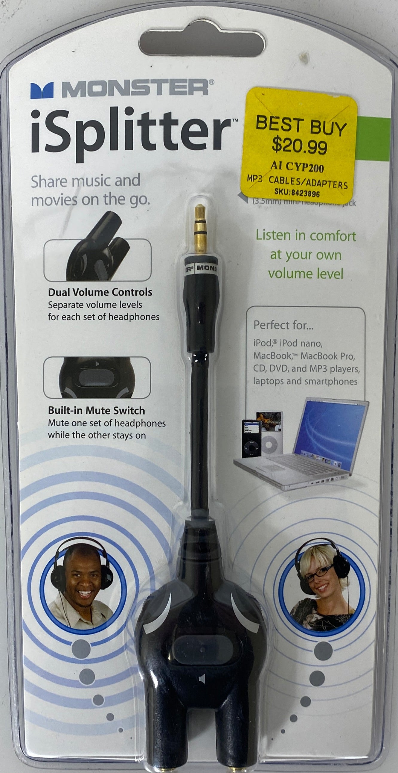 Monster Cable Isplitter 200 Mini Male to 2 Mini Female Y-Adapter