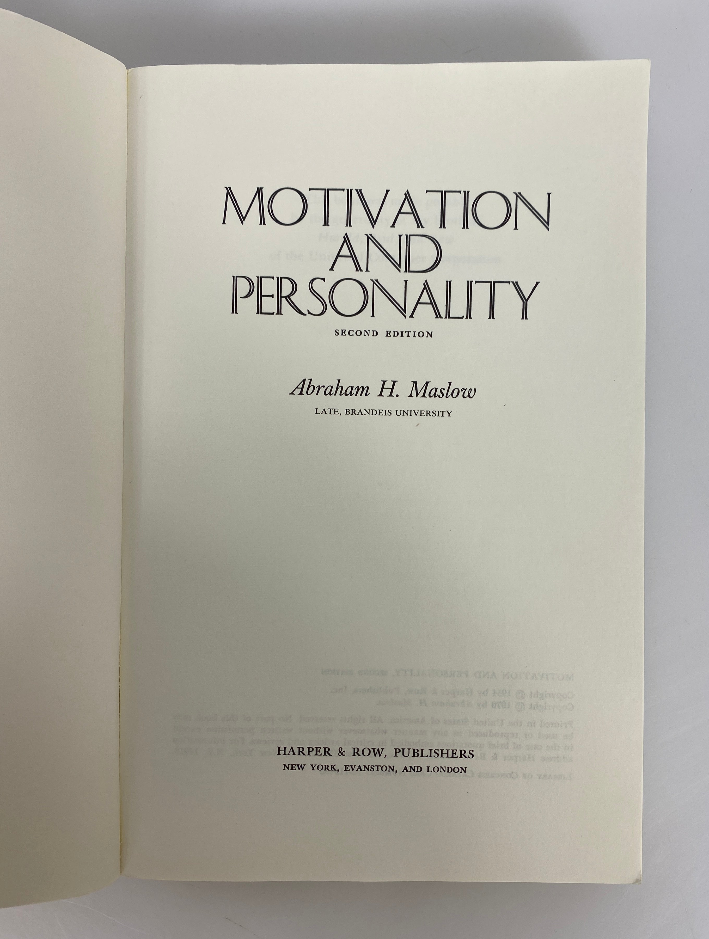 Motivation & Personality by Abraham Maslow Second Edition 1970 SC