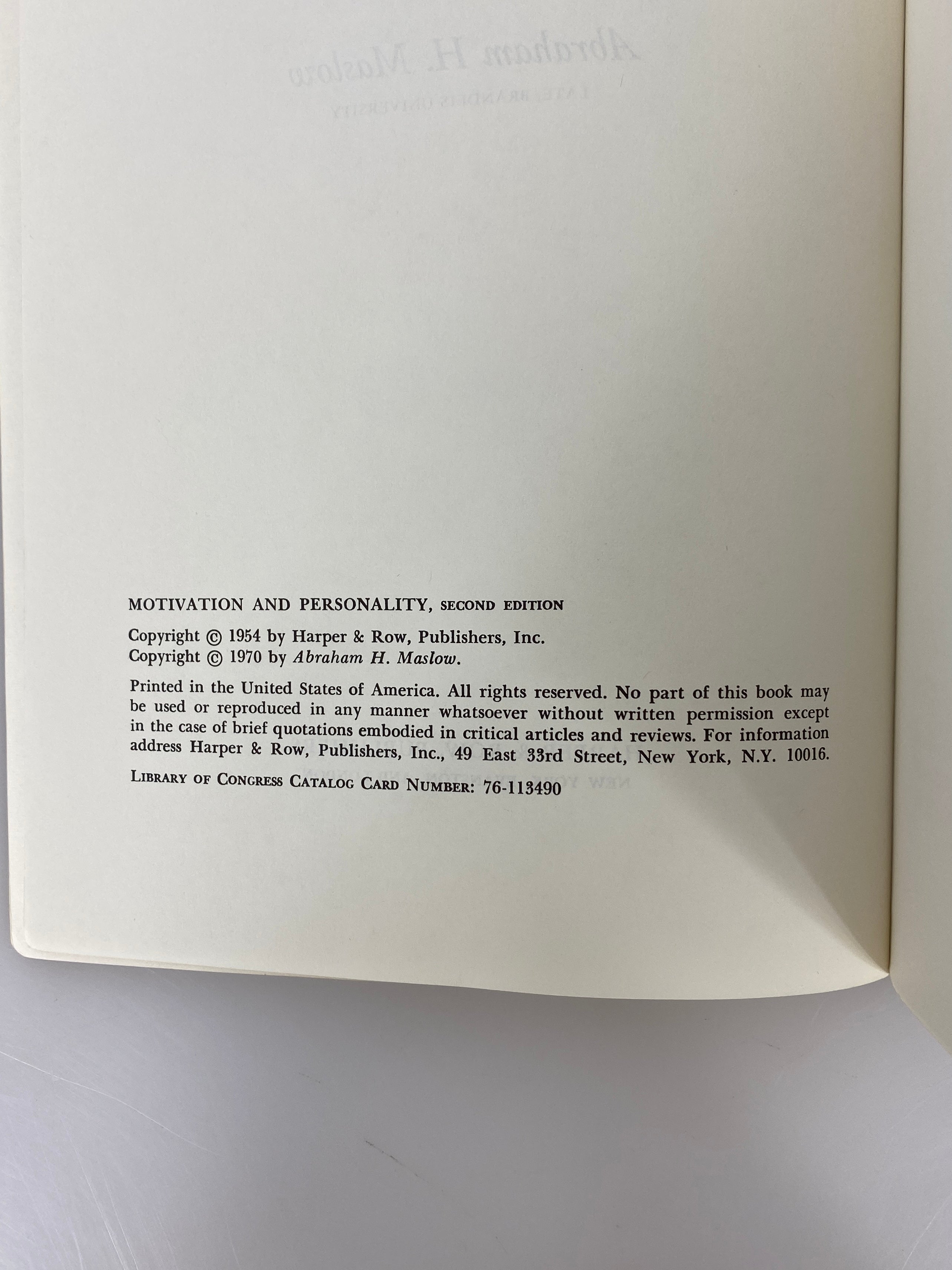 Motivation & Personality by Abraham Maslow Second Edition 1970 SC