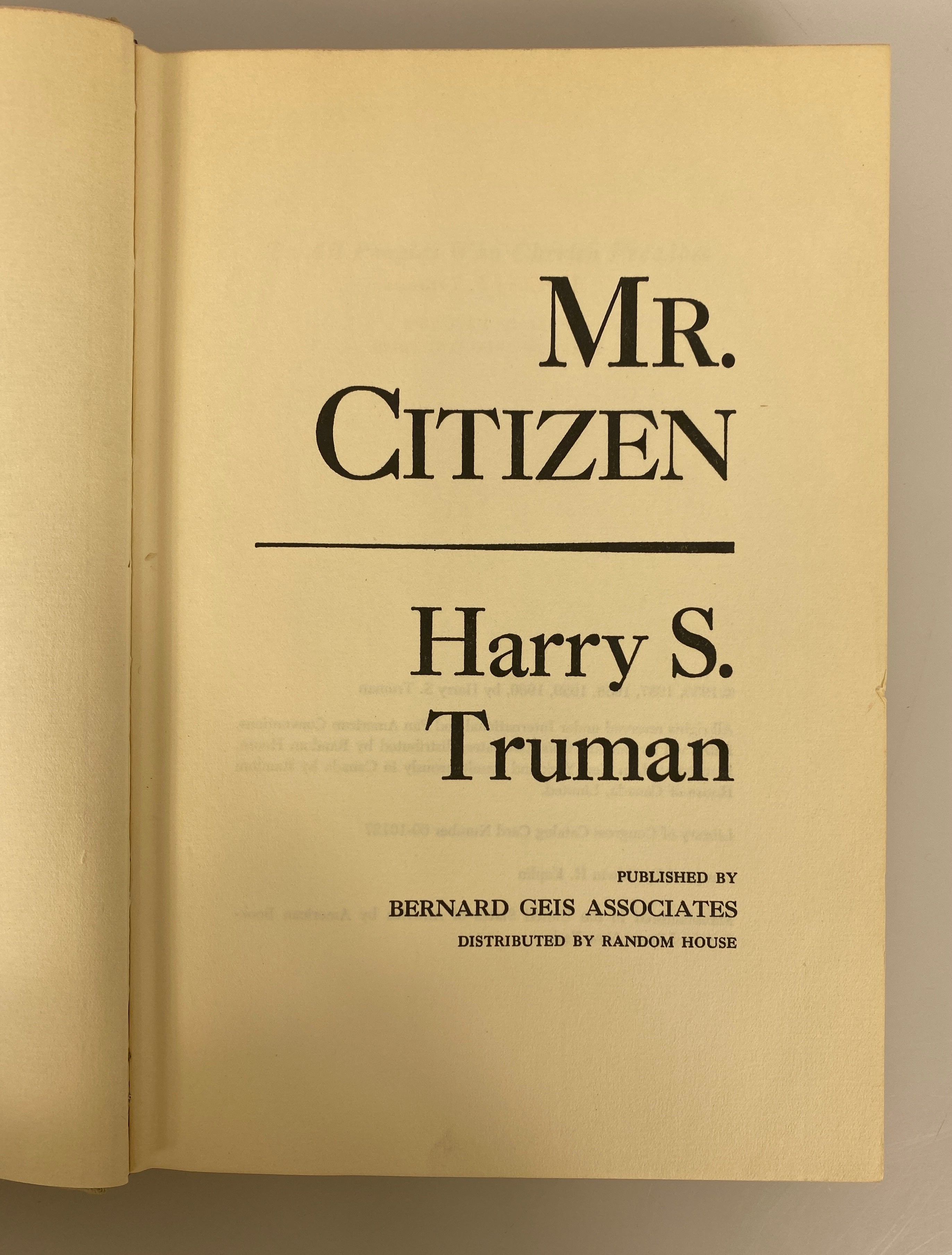 Mr. Citizen Harry S. Truman Life After the White House 1960 HC DJ