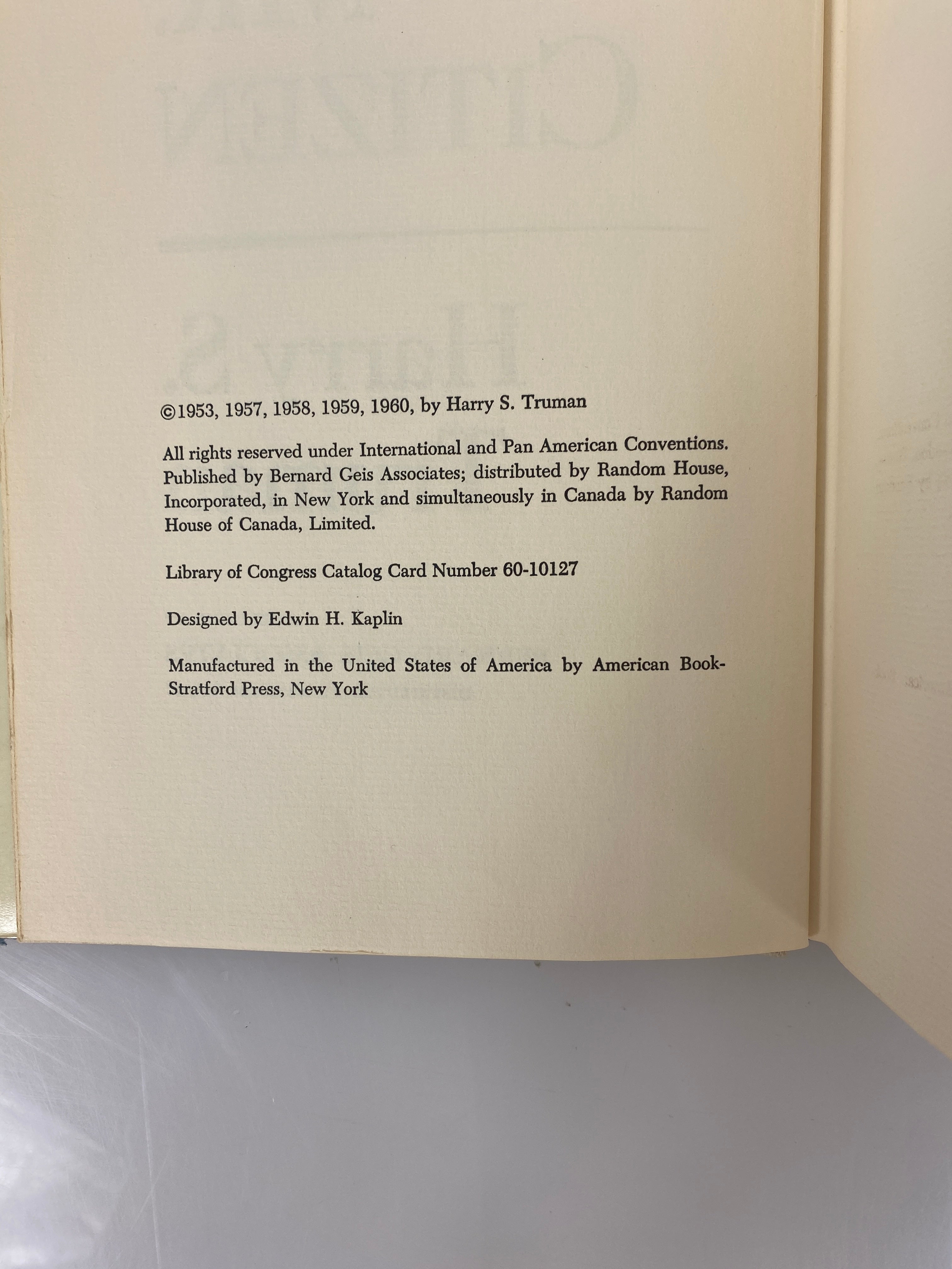Mr. Citizen Harry S. Truman Life After the White House 1960 HC DJ