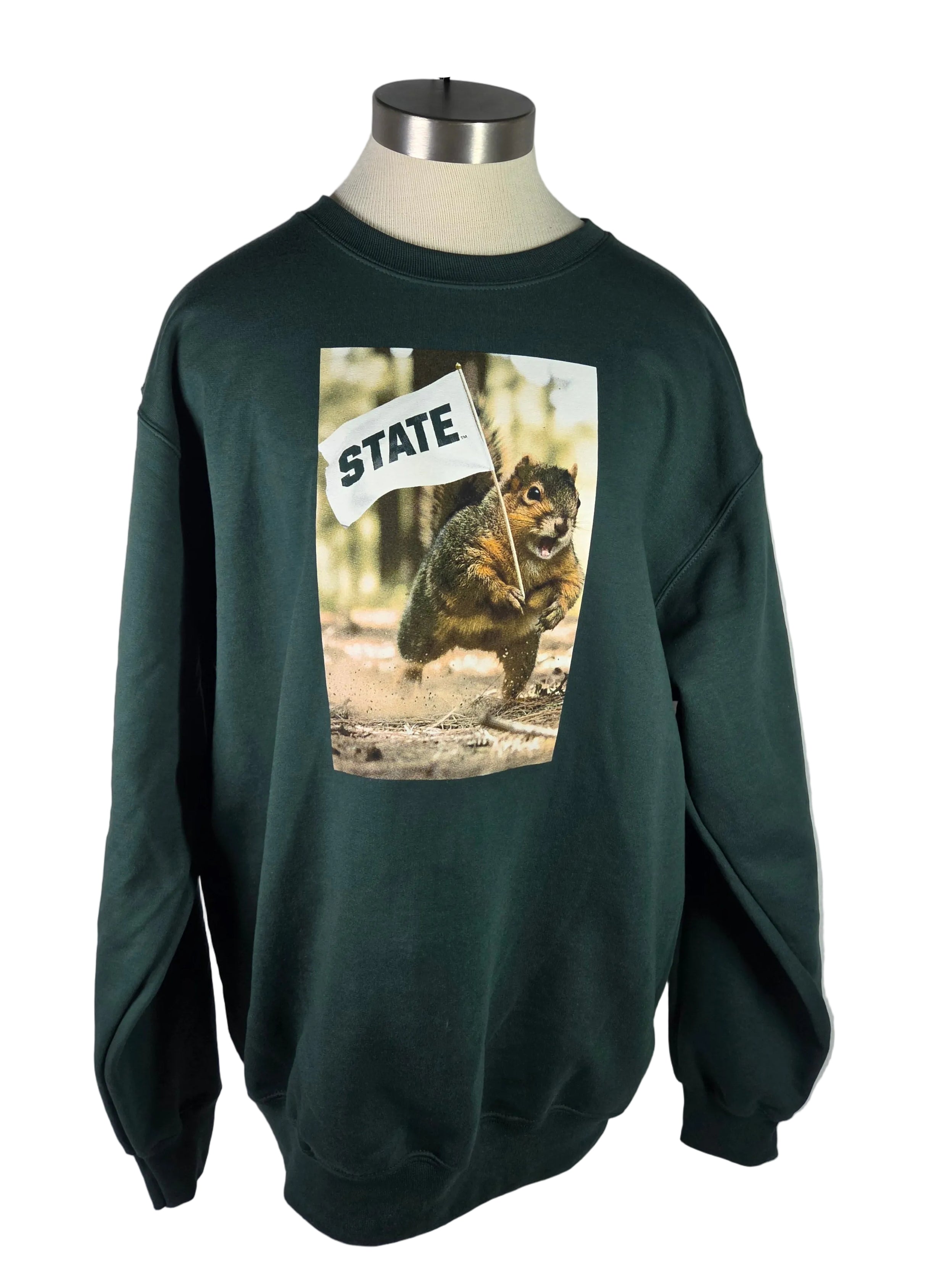 MSU Green Squirrel Flag Crewneck Sweatshirt Unisex Size M