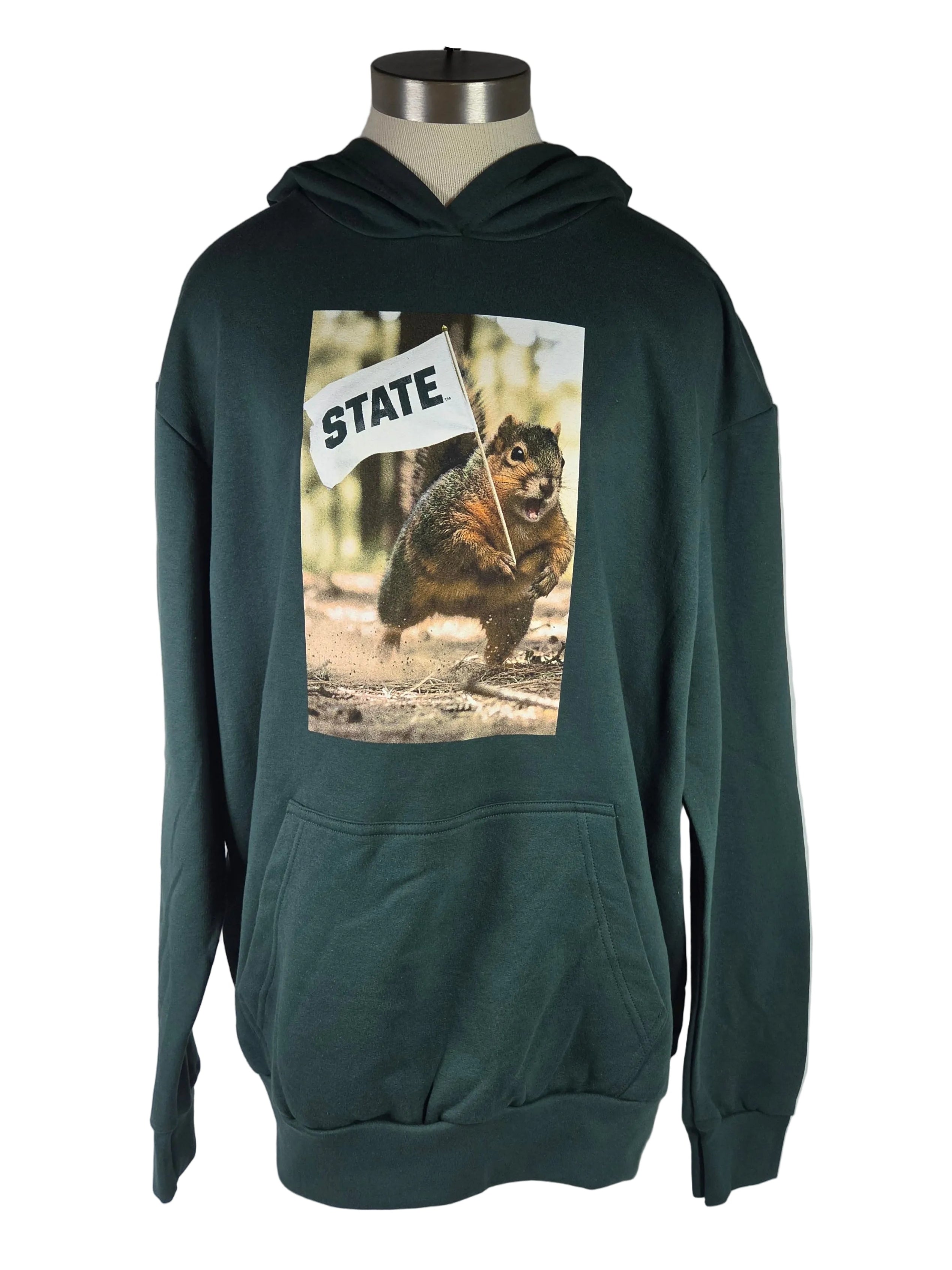 MSU Green Squirrel Flag Hoodie Sweatshirt Unisex Size L