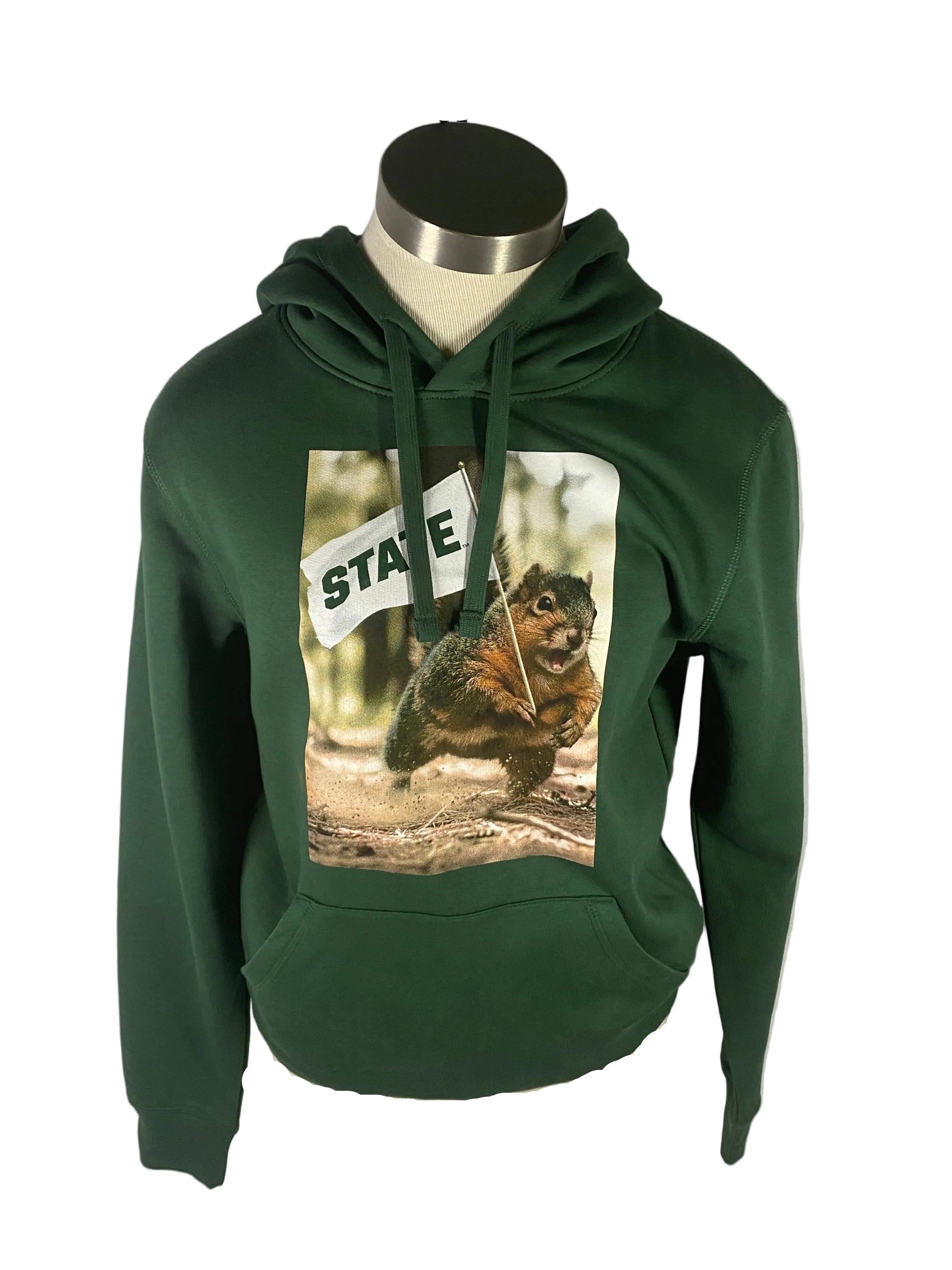 MSU Green Squirrel Flag Hoodie Sweatshirt Unisex Size S #2