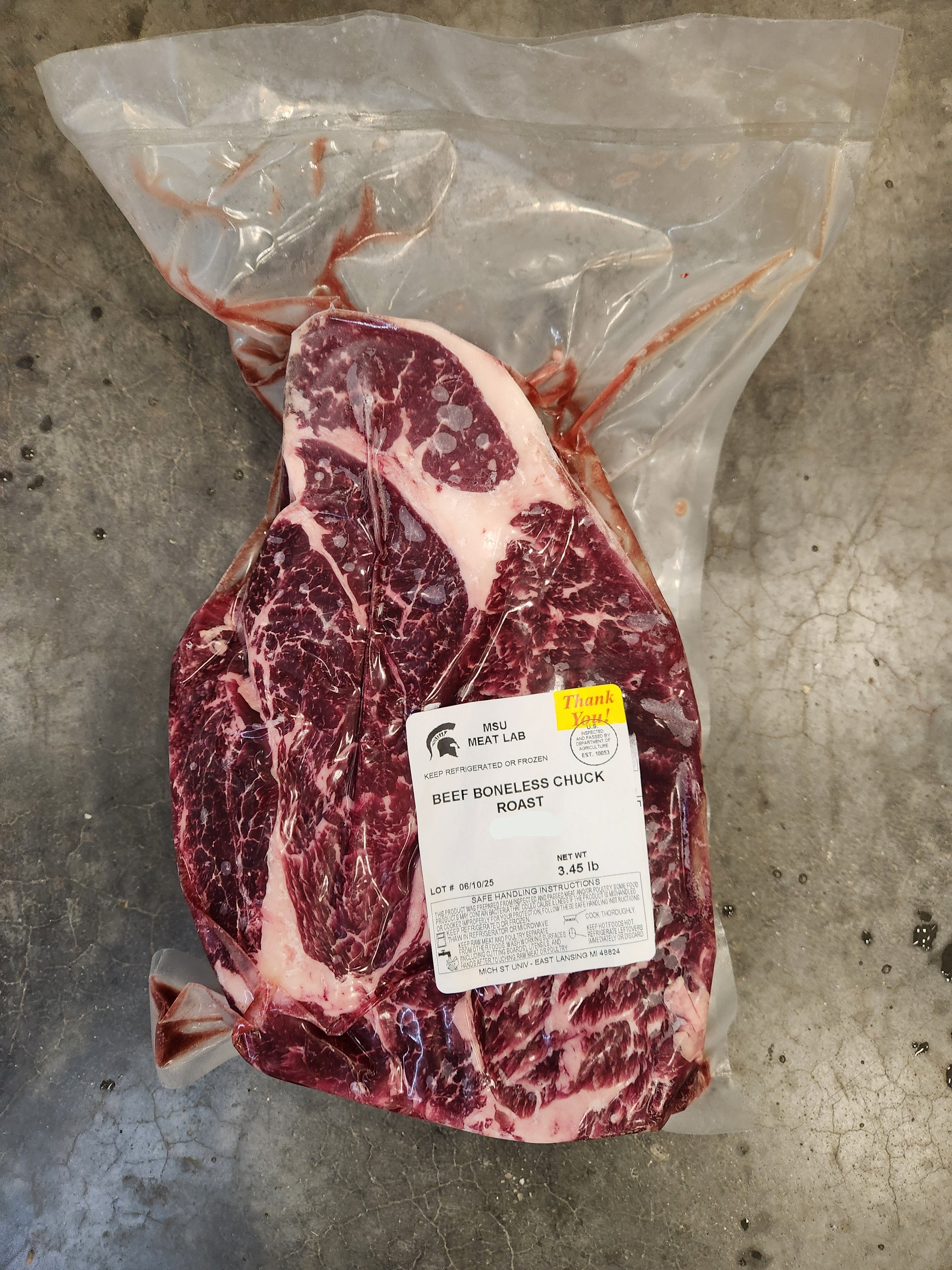 MSU Meat Labs Beef Boneless Chuck Roast