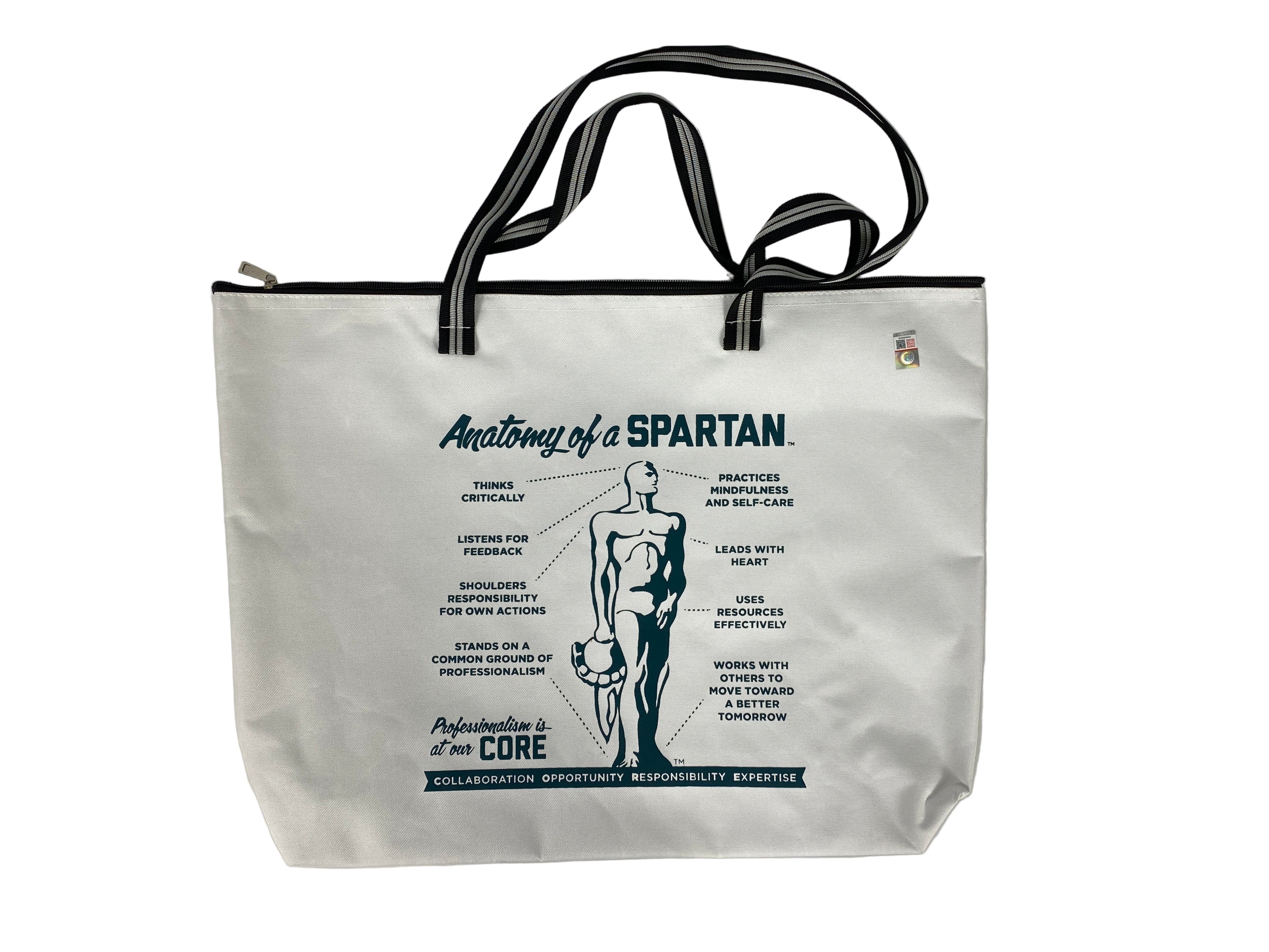 MSU Radiology Healing Gardens Anatomy of a Spartan White Zippered Tote Bag