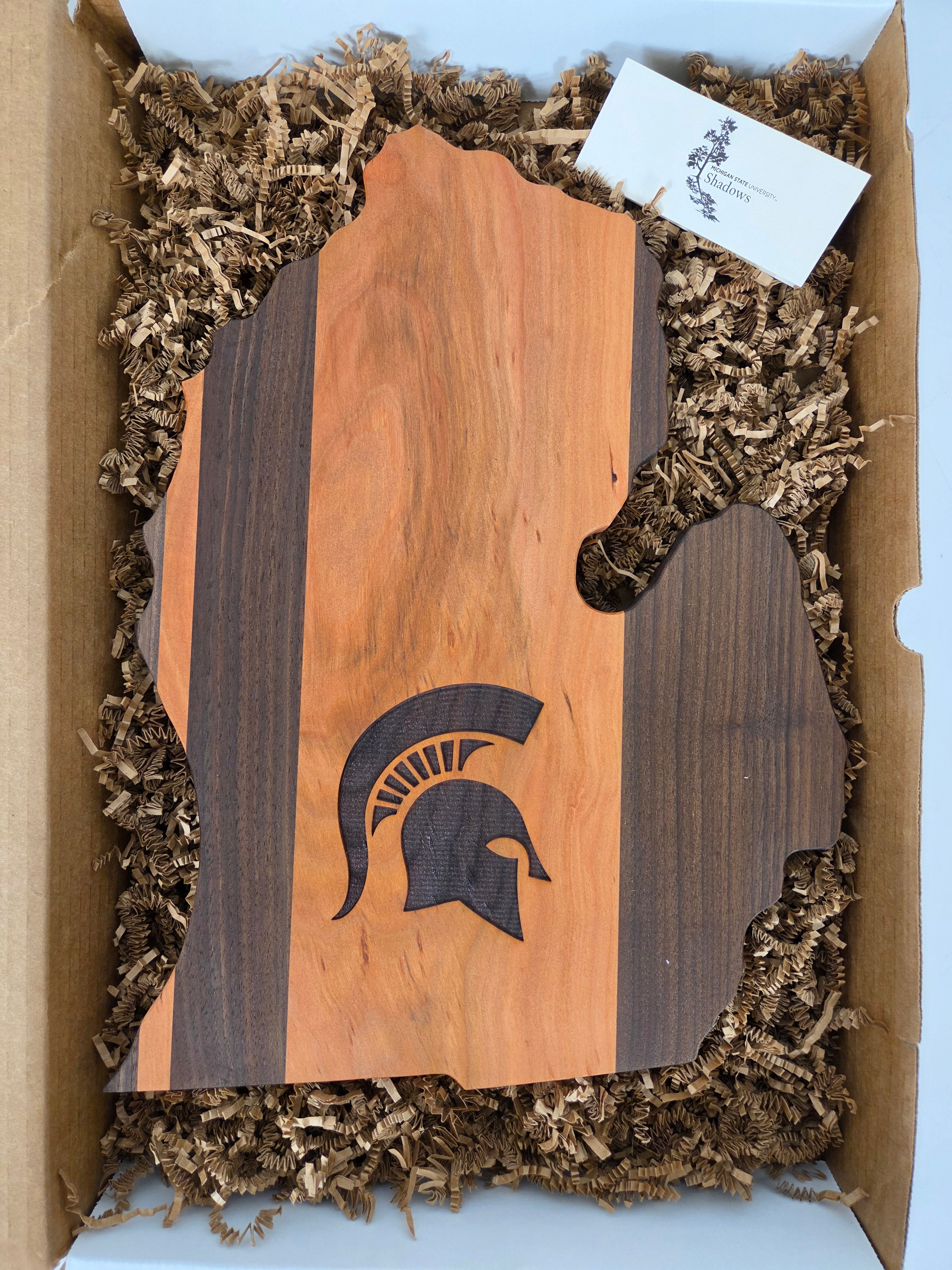 MSU Shadows State of Michigan Cutting Board Spartan Head Style 2