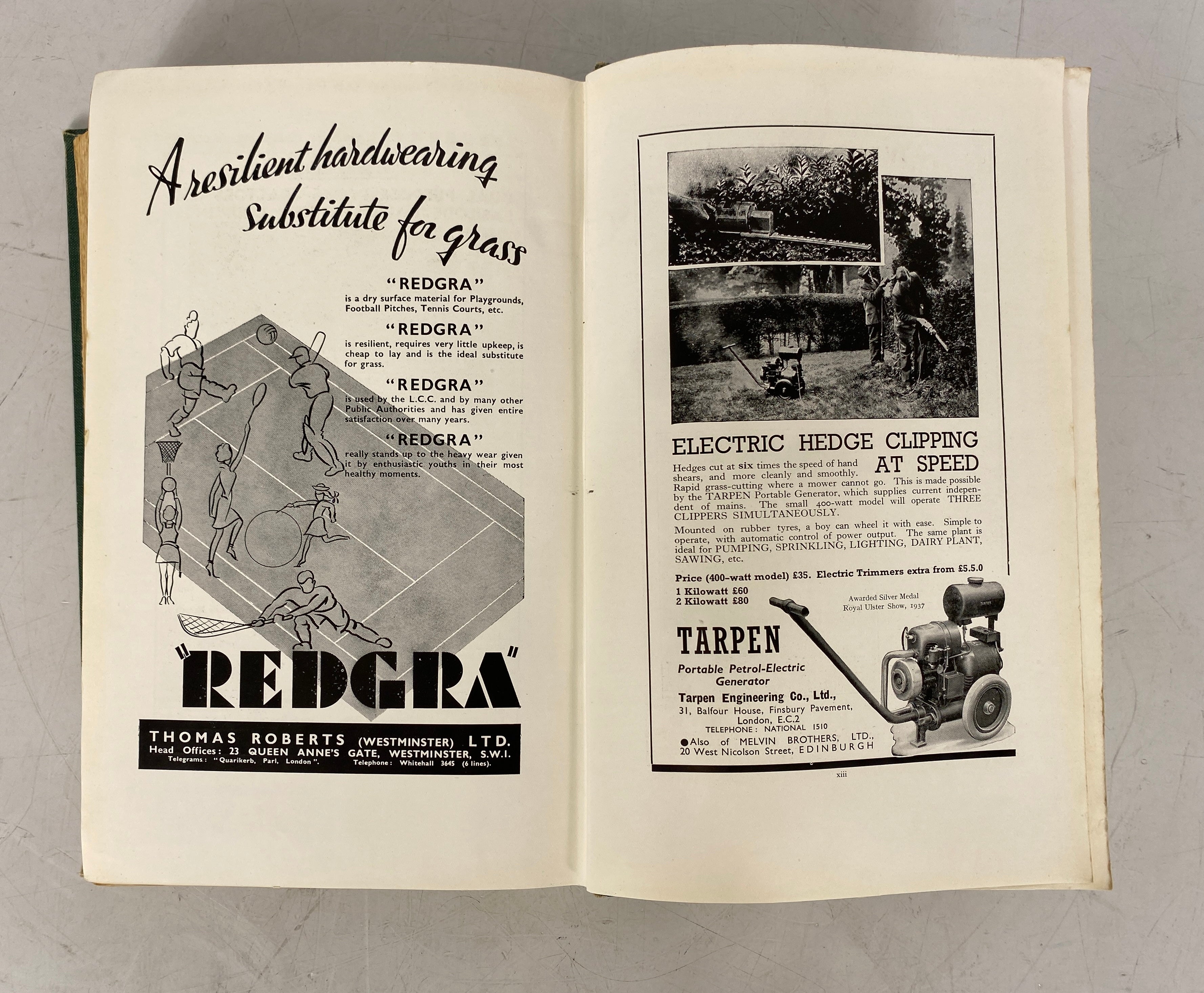 Municipal Parks W.W. Pettigrew 1937 HC w Vintage Ads and Map