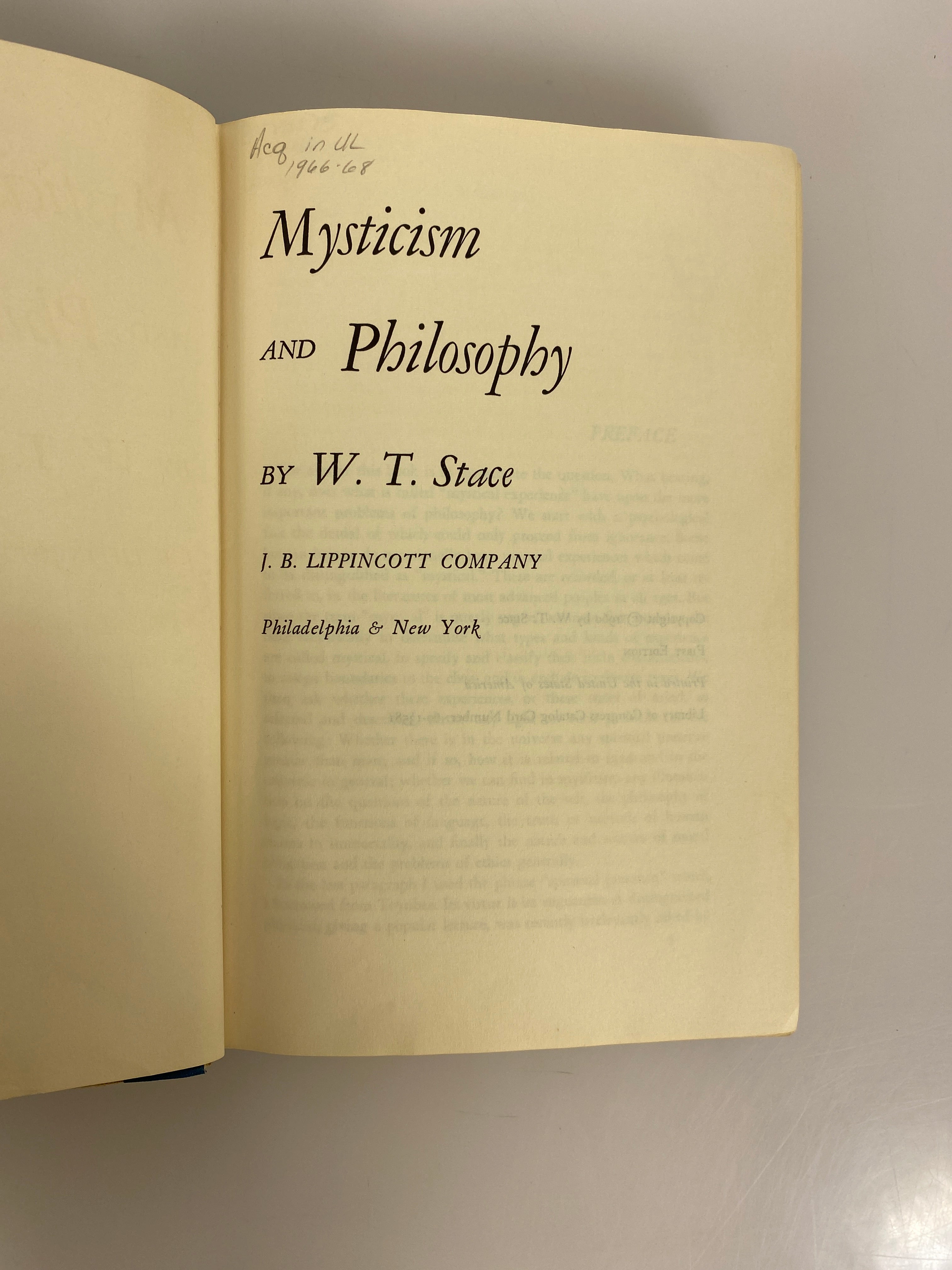 Mysticism and Philosophy by W.T. Stace 1960 First Edition Ex-Library HC