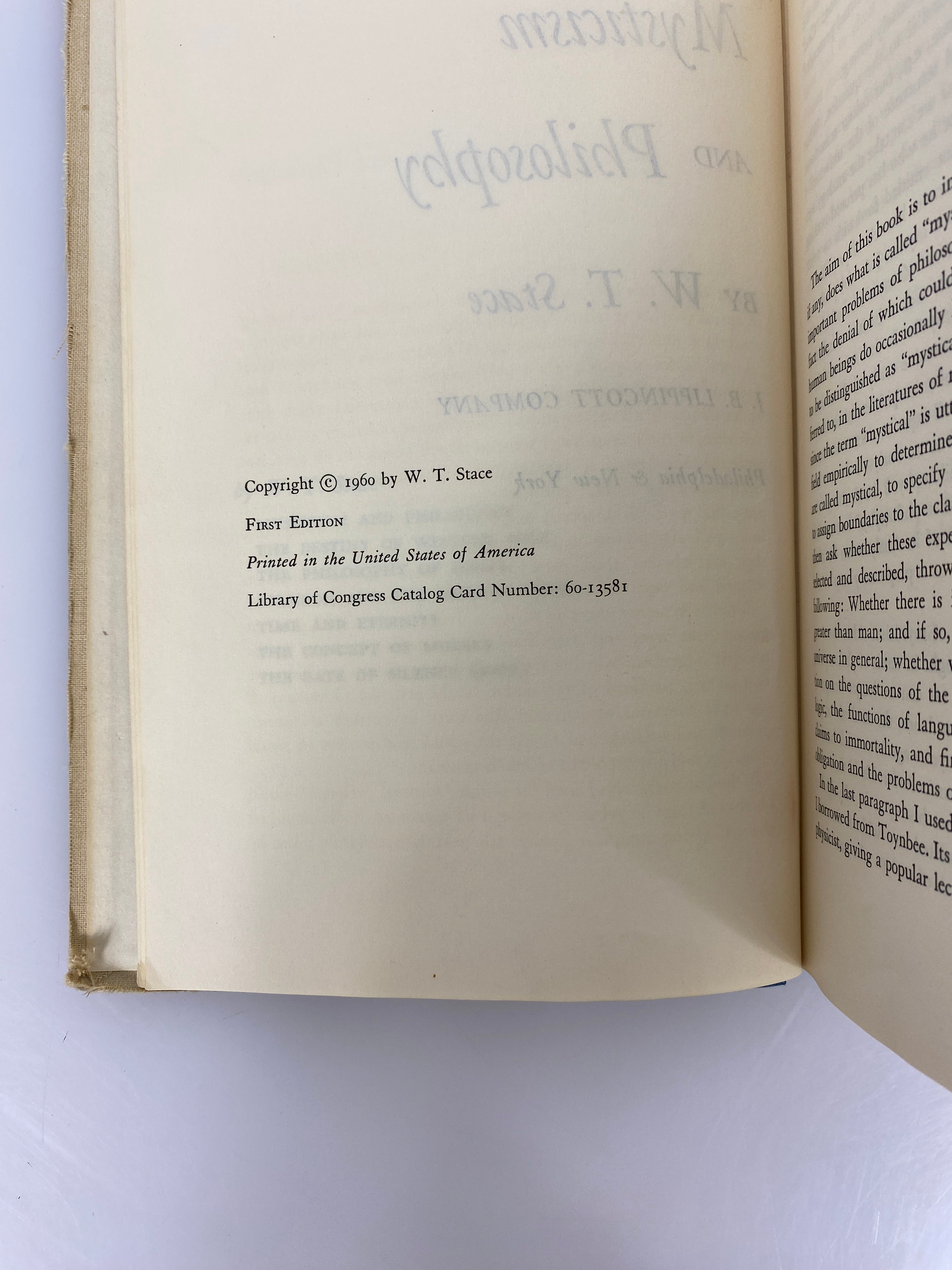 Mysticism and Philosophy by W.T. Stace 1960 First Edition Ex-Library HC