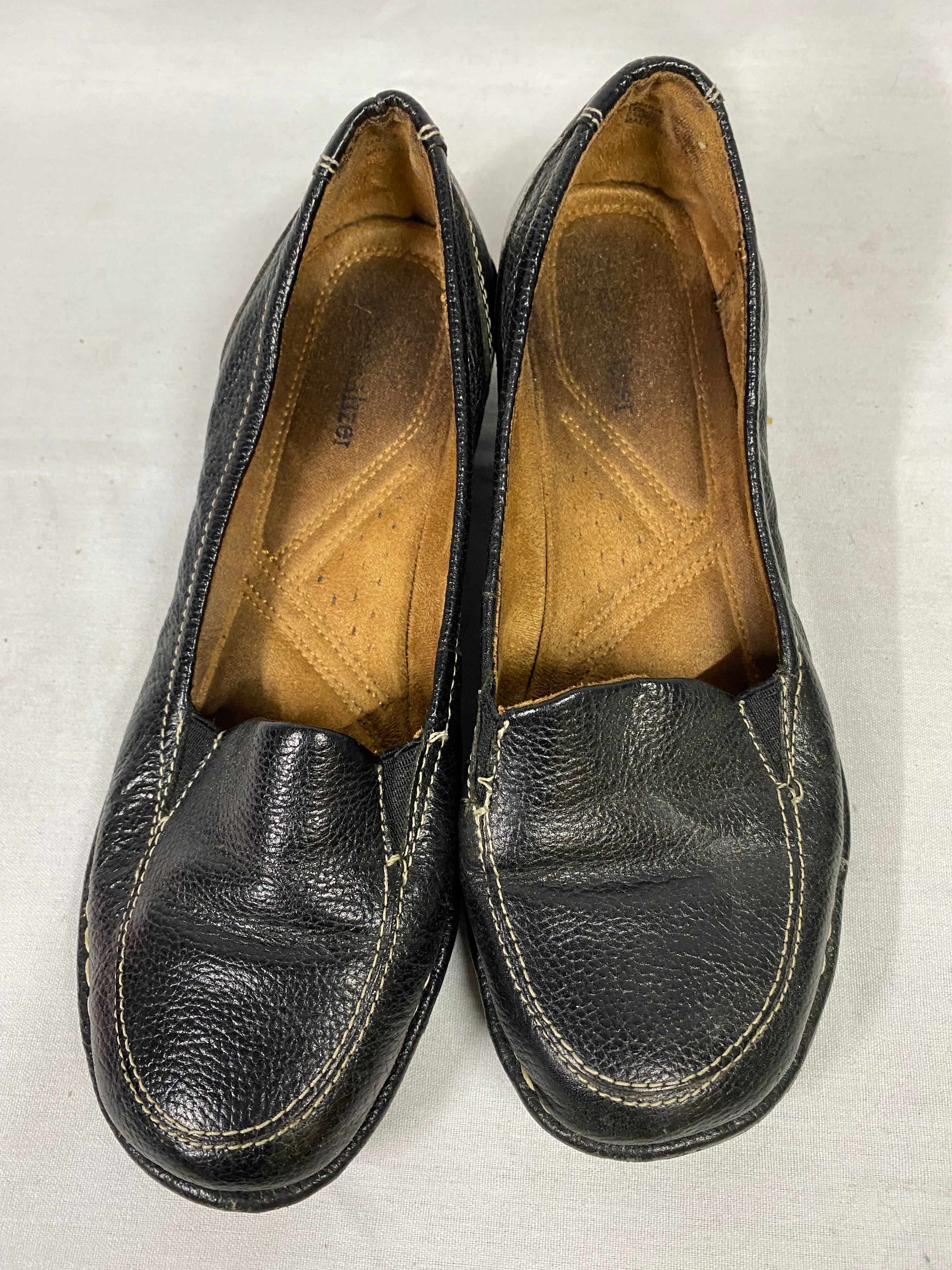 Naturalizer Shane Black Leather Slip-on Loafer with Block Heel Women's Size 6.5
