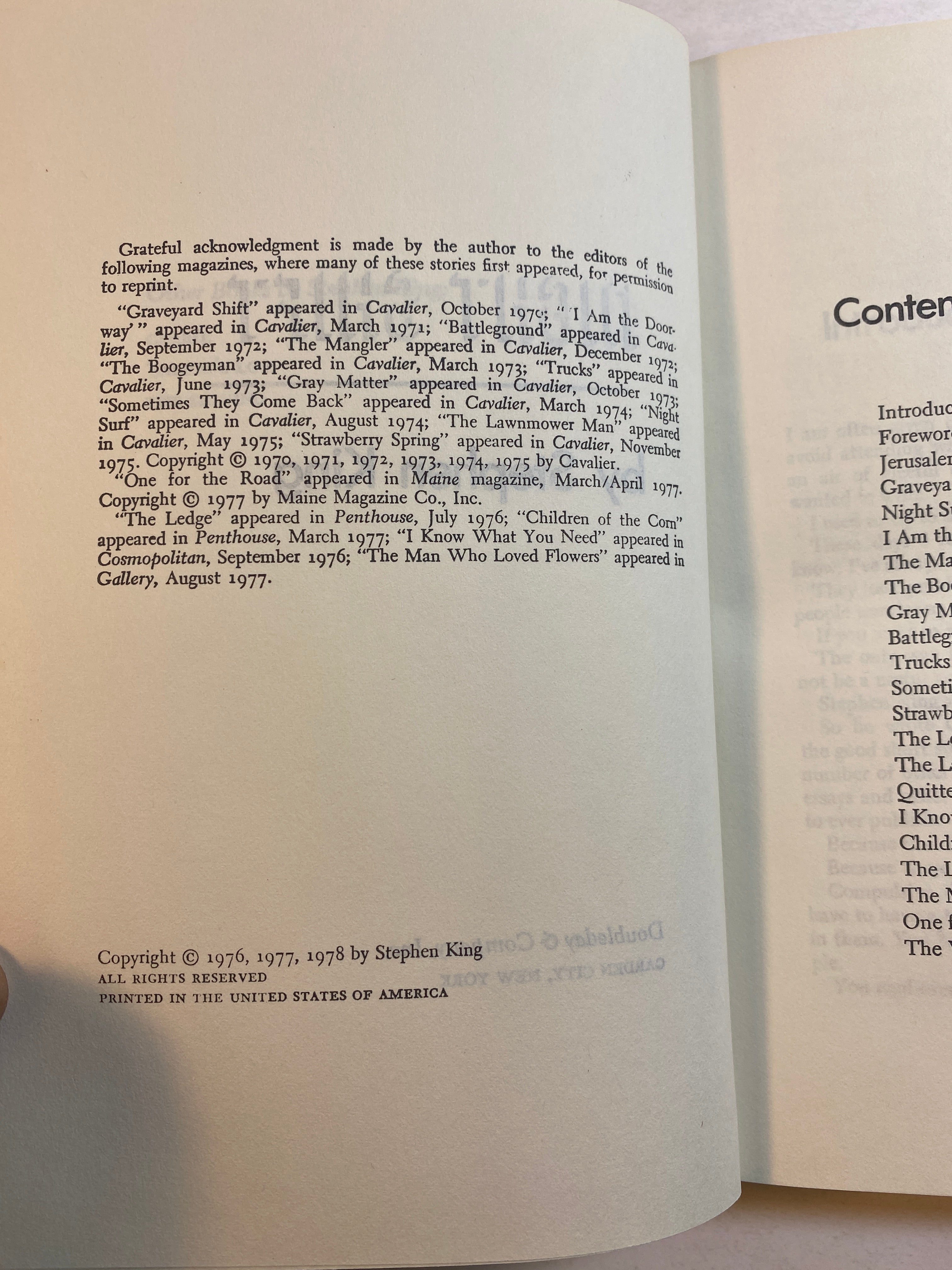 Night Shift Stephen King HCDJ 1978 Book Club Edition