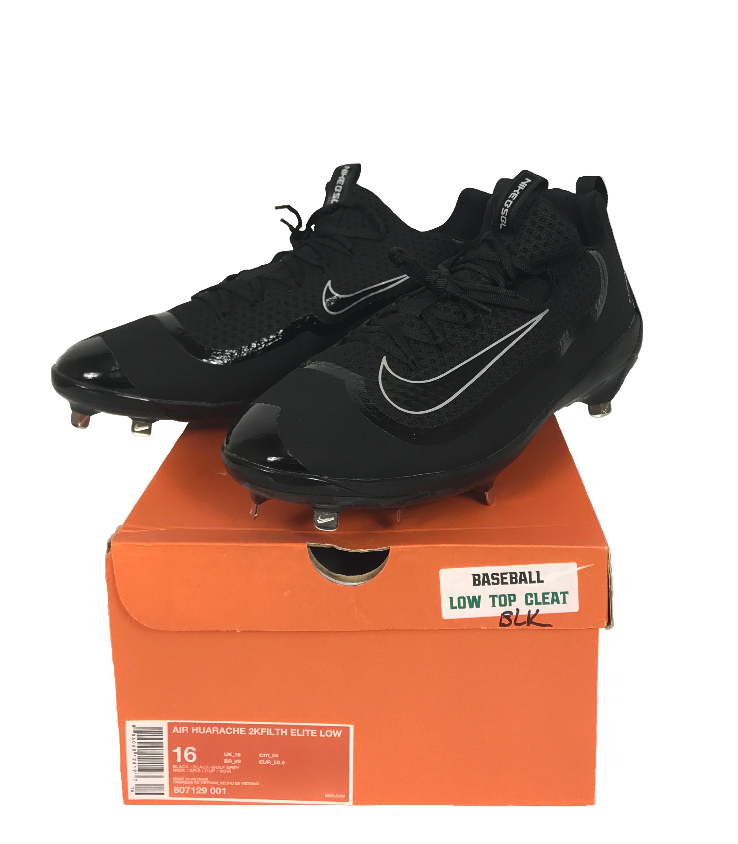 Nike Air Huarache 2KFilth Elite Low Black Baseball Cleats Men's Size 16