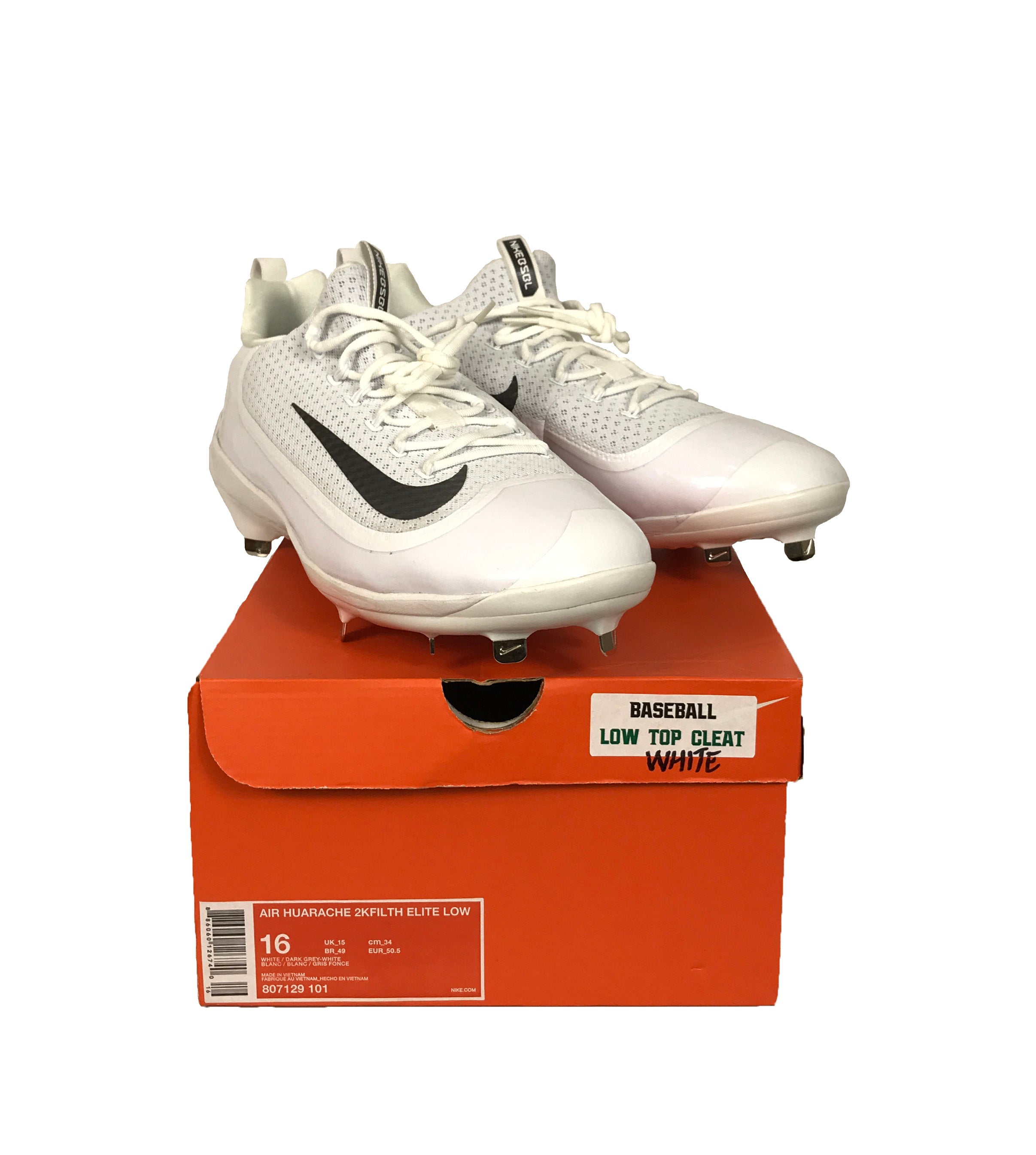 Nike Air Huarache 2KFilth Elite Low White Baseball Cleats Men's Size 16