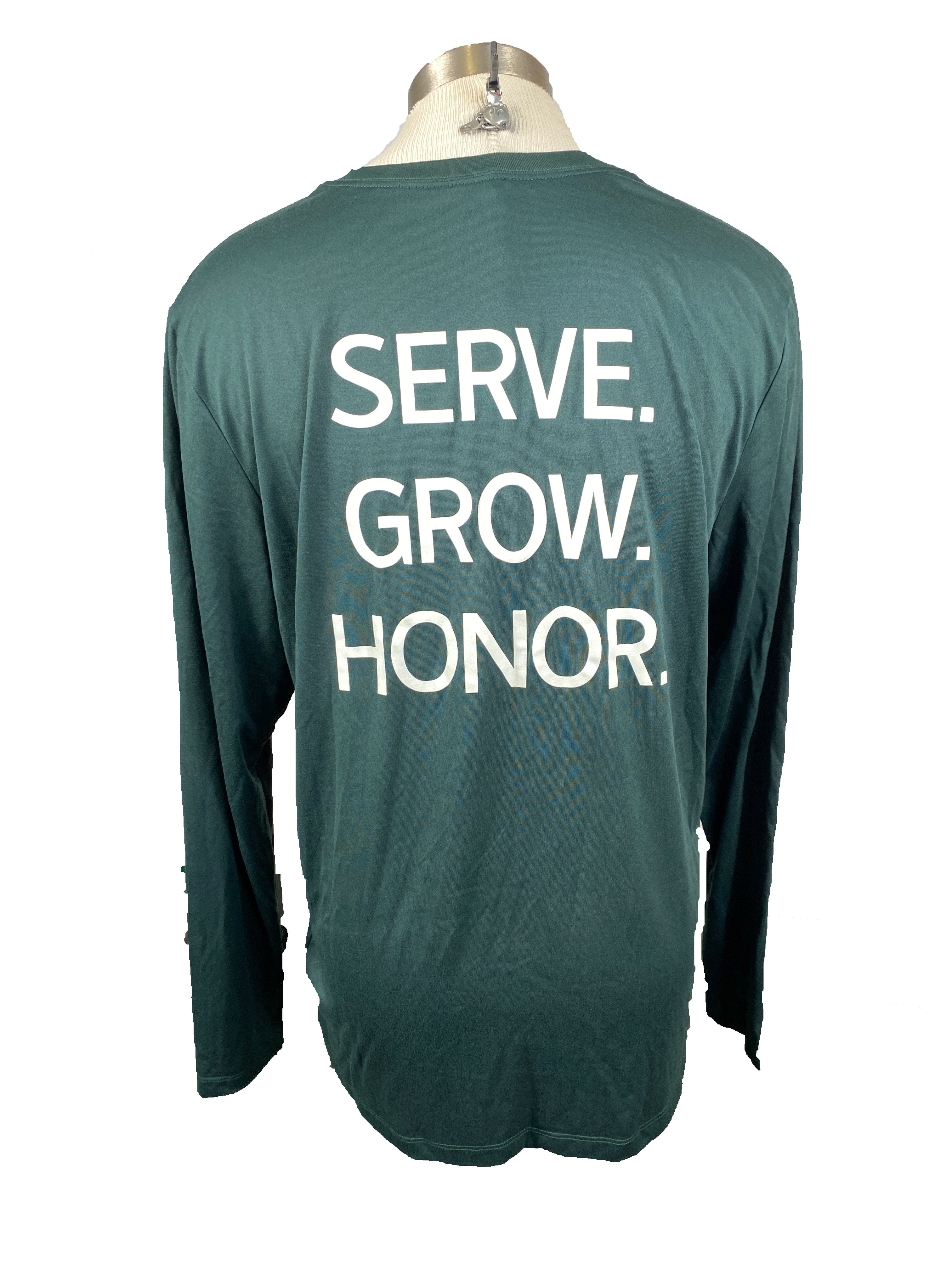 Nike Dri-Fit Green "SERVE GROW HONOR" Long Sleeve Shirt Men's Size XL