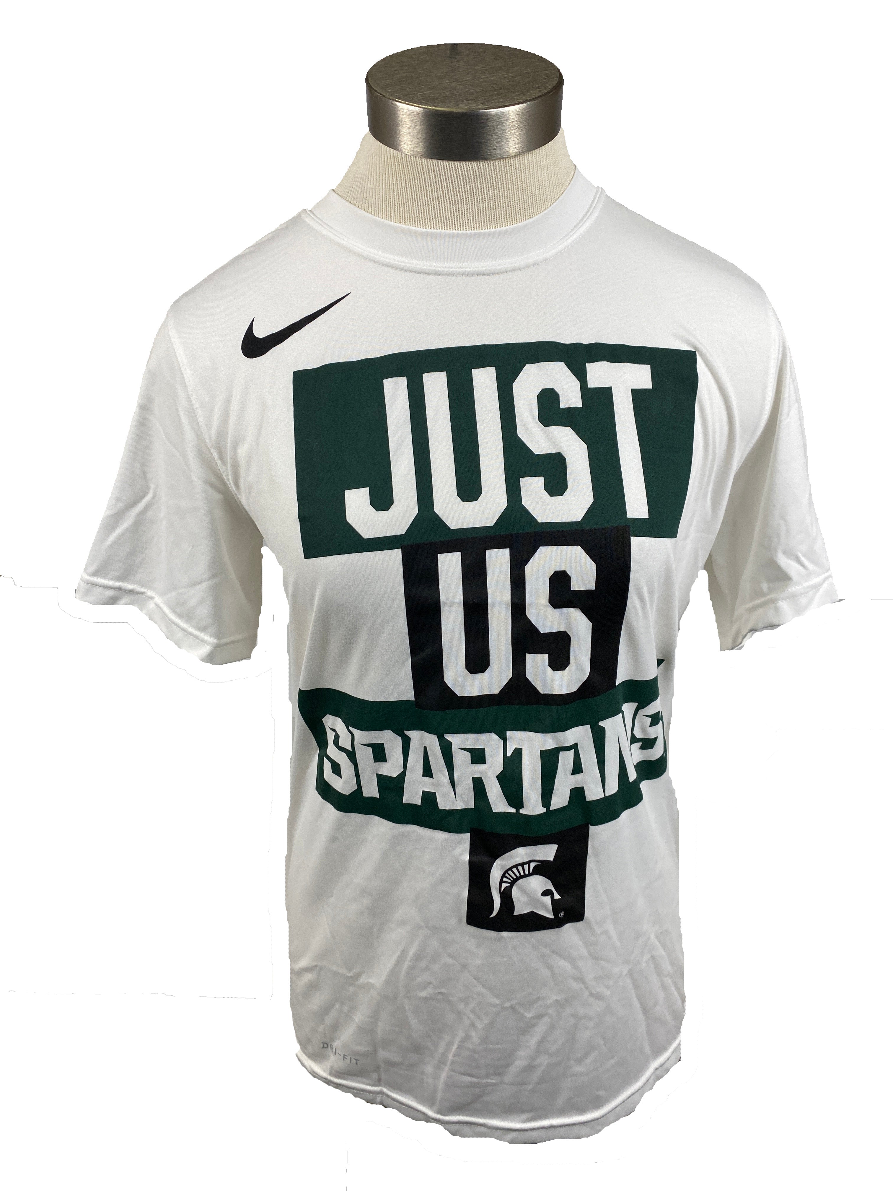 Nike Dri-Fit White Just Us Spartans Short Sleeve T-Shirt Unisex Size S *New*