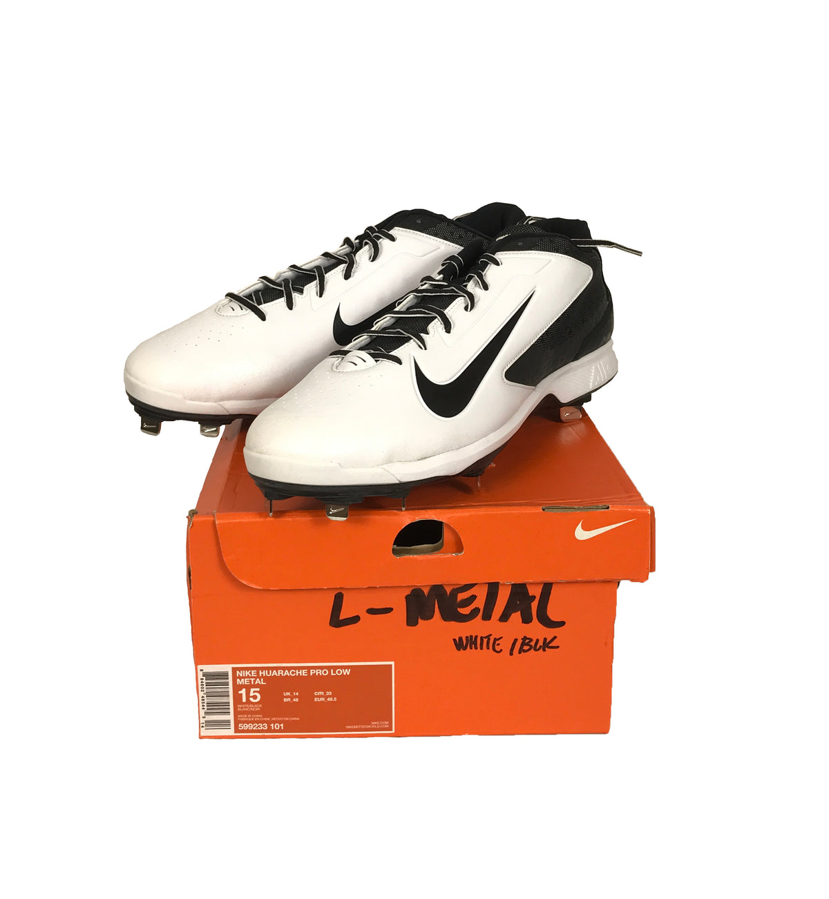 Nike Huarache Pro Low Metal Baseball Cleats Size 15 Nike Huarache Pro Low Metal Black and White Baseball Cleats  main image 3